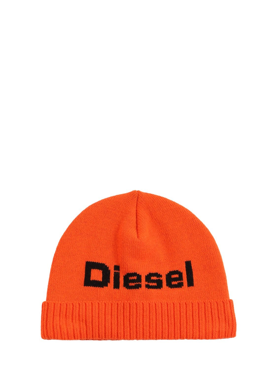 Diesel Kids' Wool & Cotton Knit Beanie W/ Logo In Orange