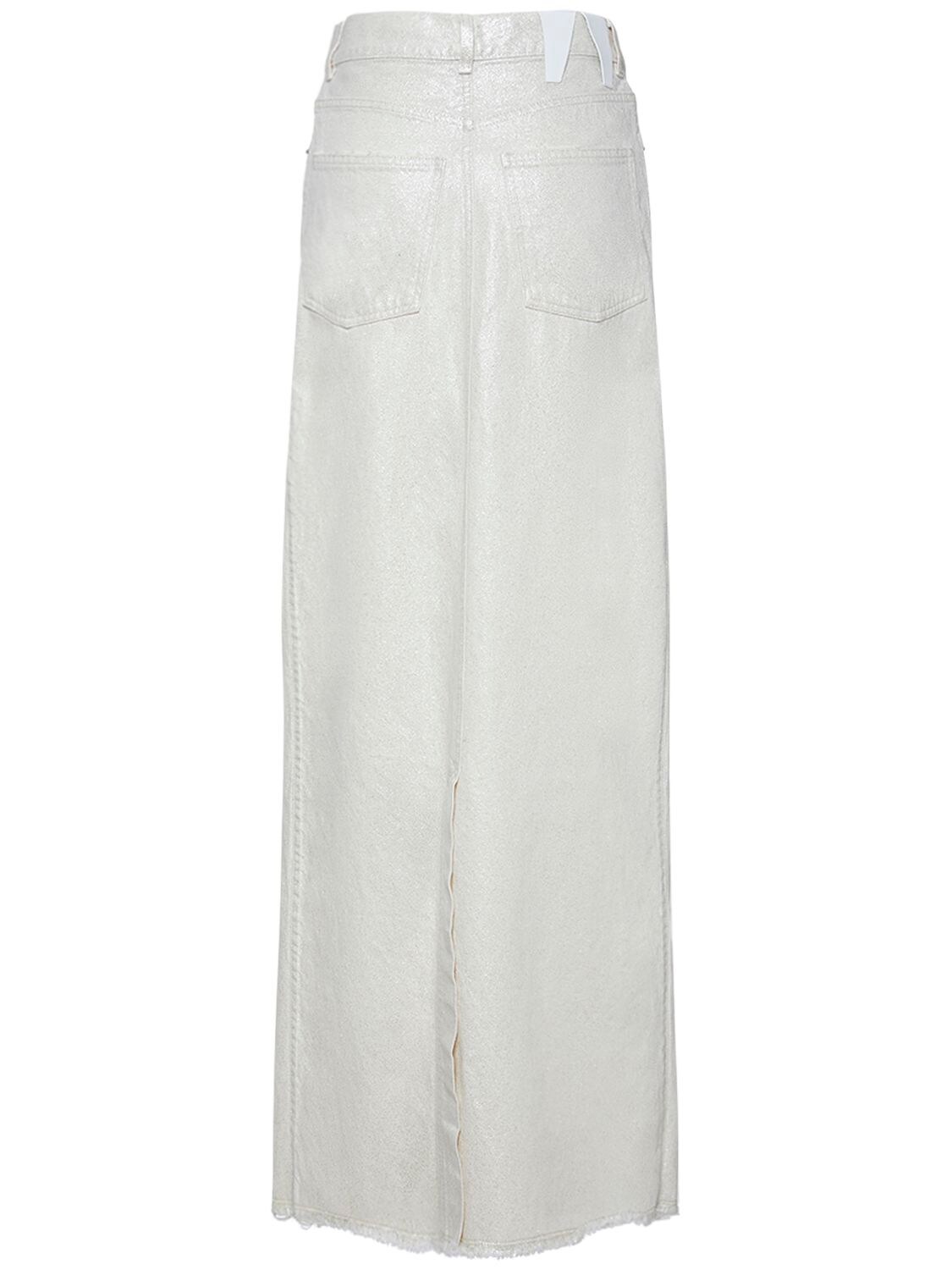 Shop Darkpark Emma Cotton Denim Midi Skirt In White