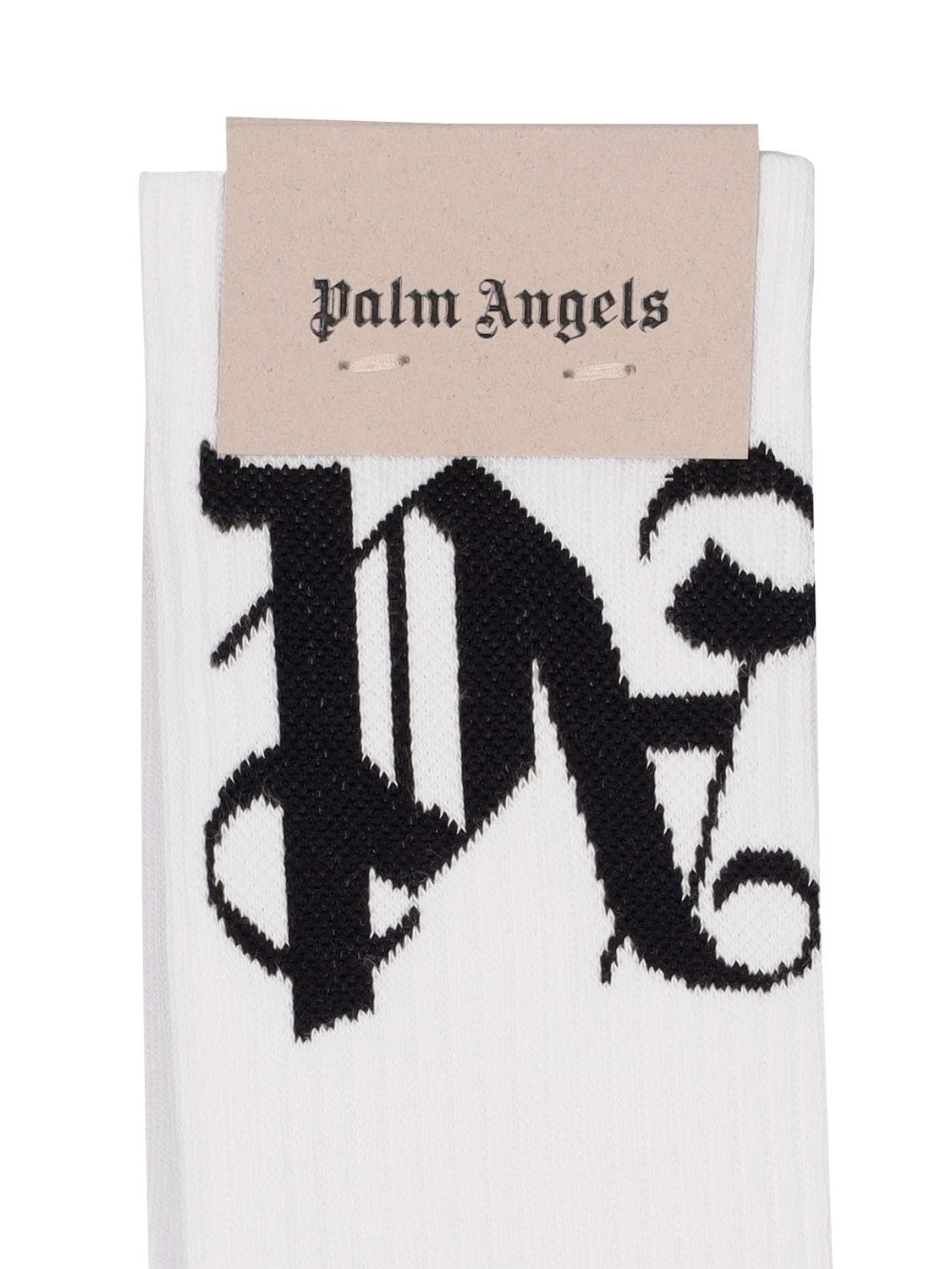 Shop Palm Angels Monogram Cotton Blend Socks In White