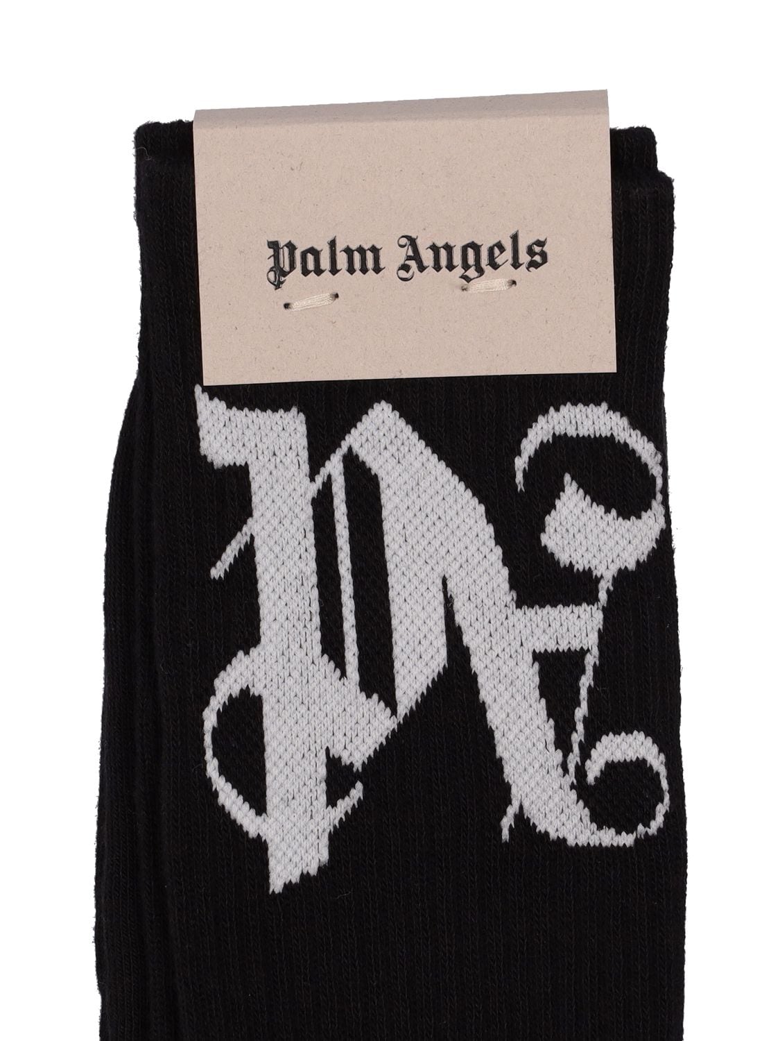 Shop Palm Angels Monogram Cotton Socks In Black