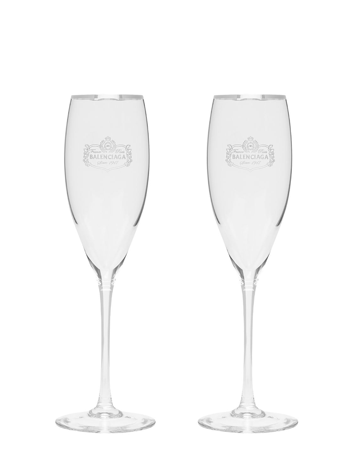 Balenciaga Set Of 2 Crystal Champagne Glasses In White
