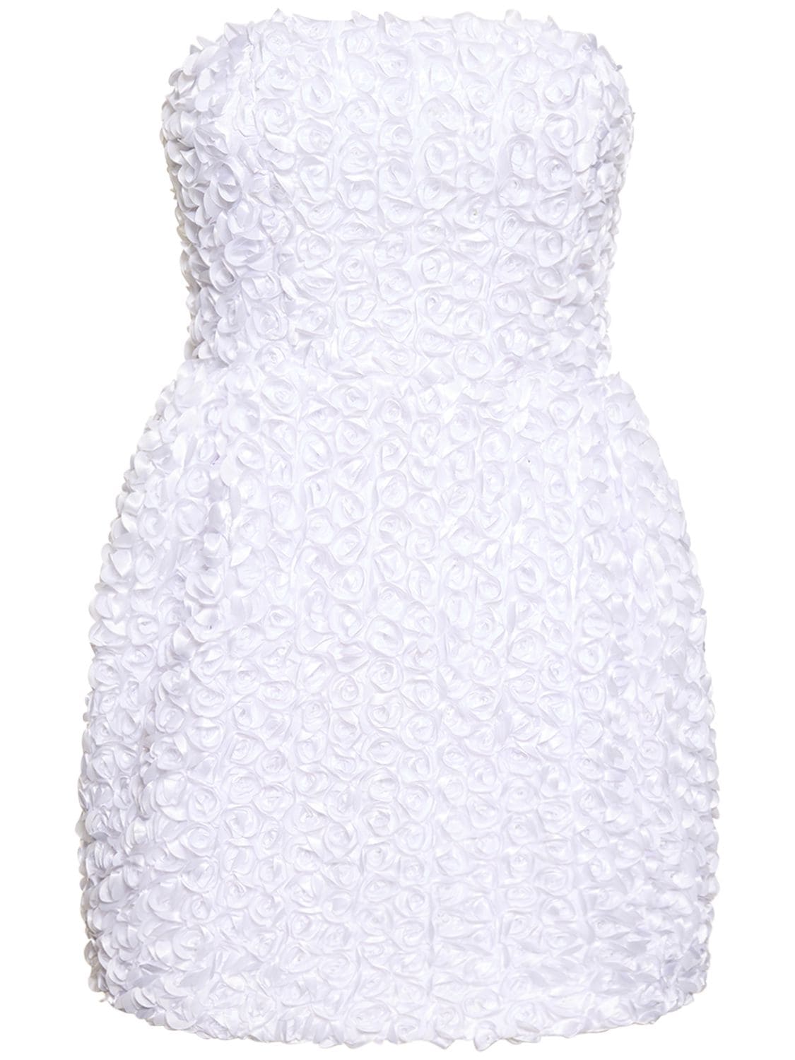 Rotate Birger Christensen 3d Flower Satin Mini Dress In Bright White