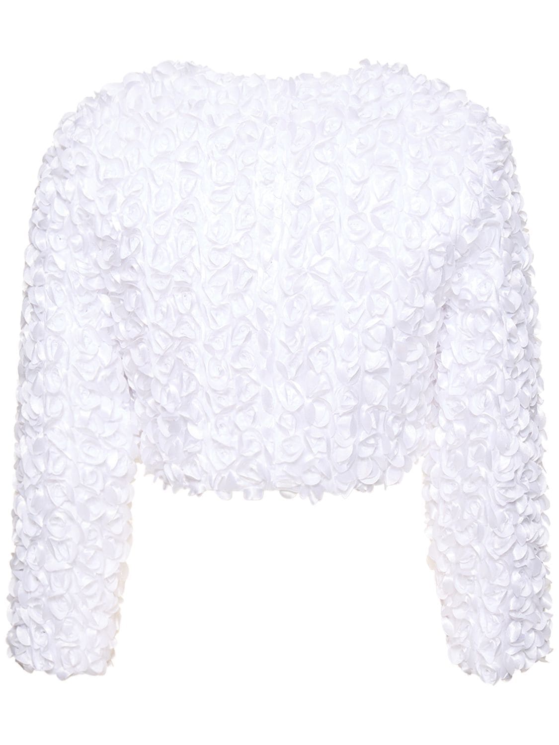 Shop Rotate Birger Christensen 3d Flower Cropped Embroidered Jacket In Bright White