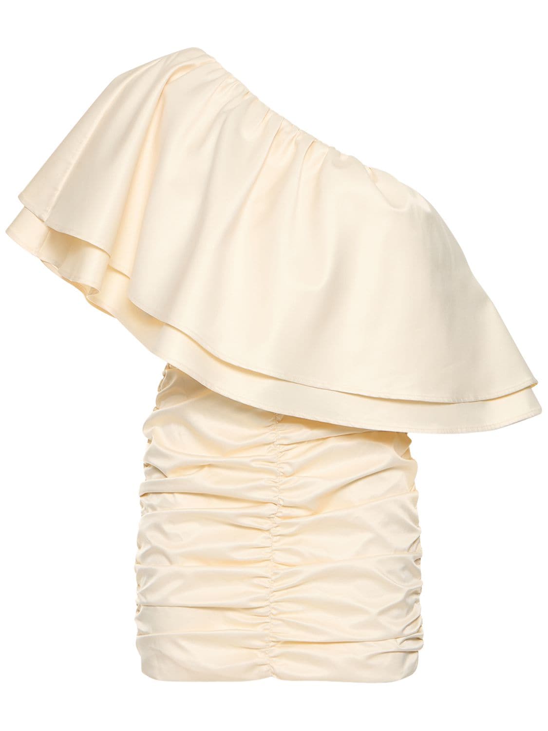 Rotate Birger Christensen Ruched Twill One Shoulder Mini Dress In White