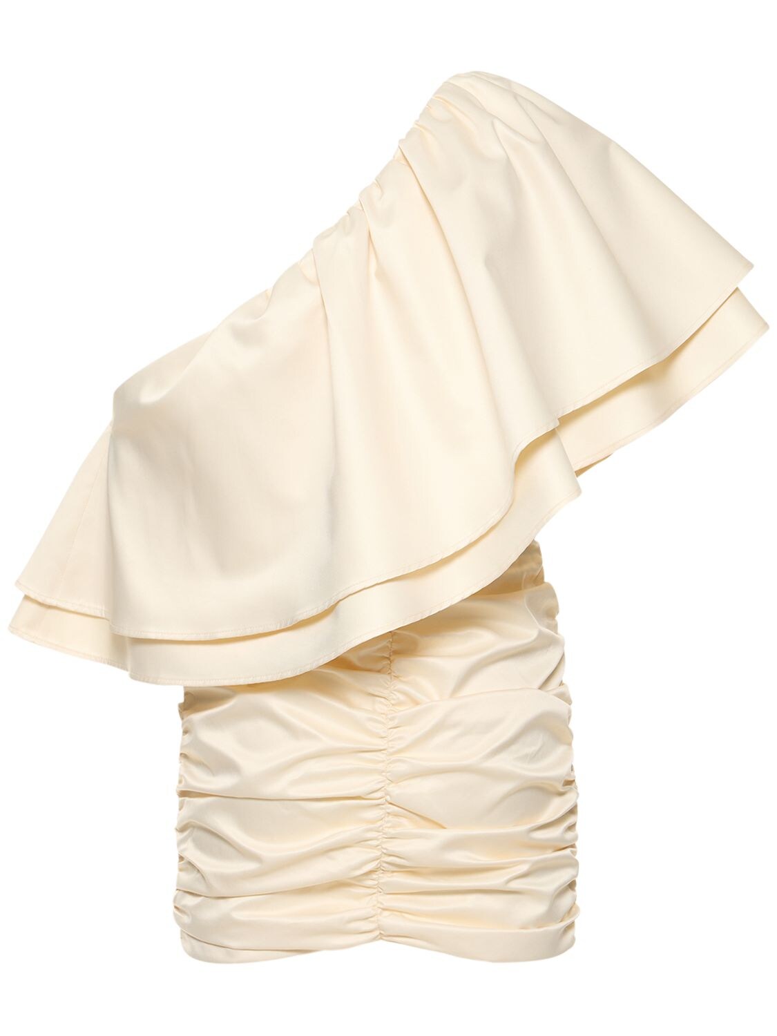 Shop Rotate Birger Christensen Ruched Twill One Shoulder Mini Dress In White