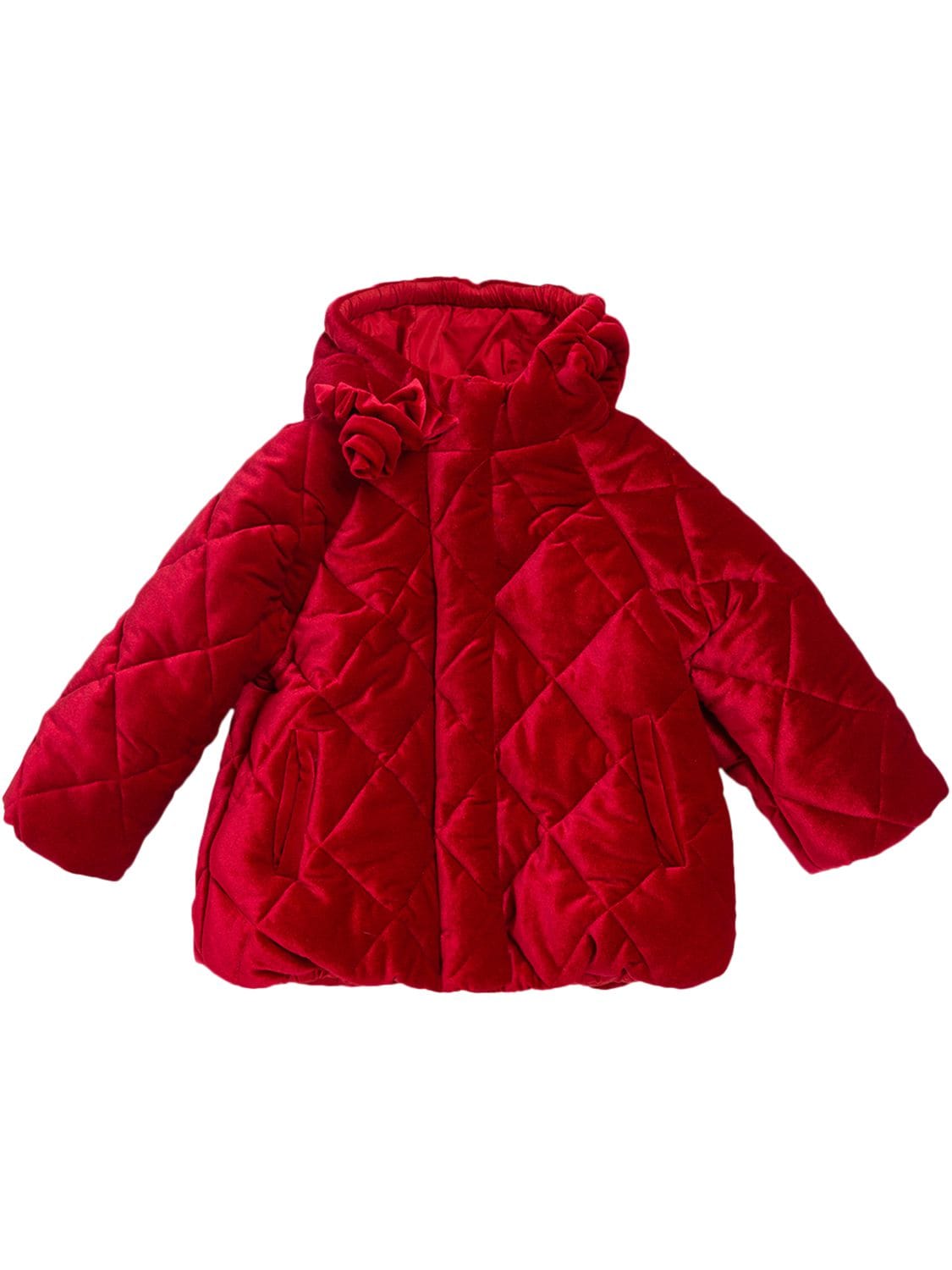 Monnalisa Kids' Quilted Velvet Puffer Coat In Red