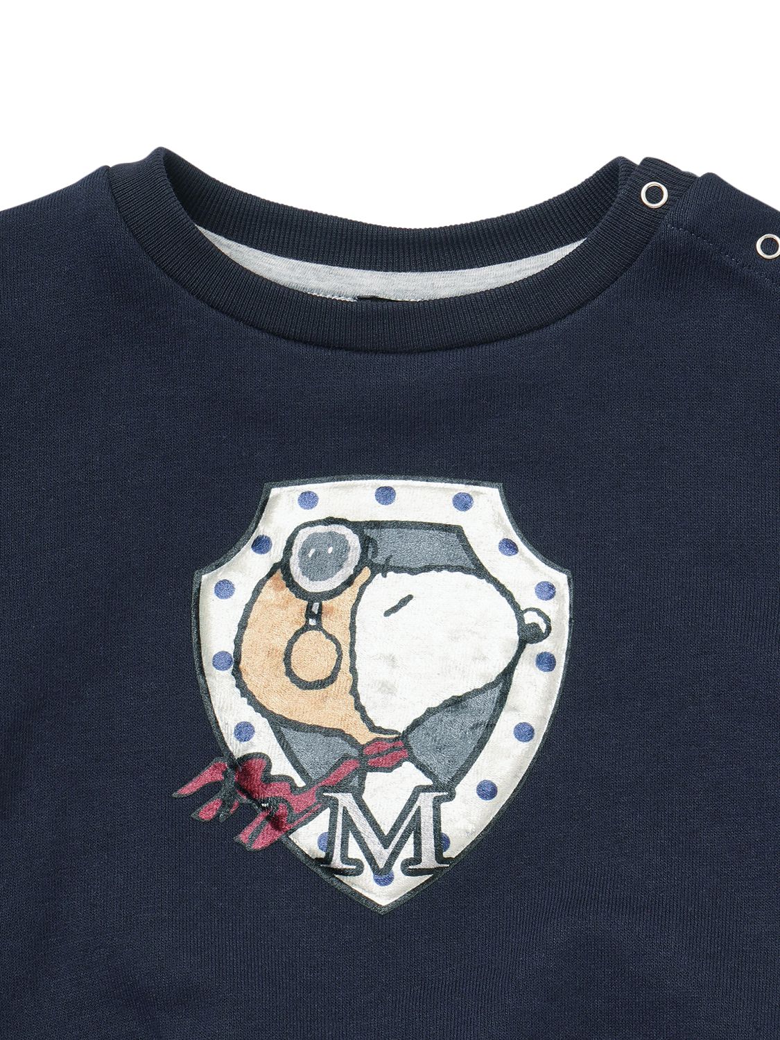 Shop Monnalisa Cotton Sweatshirt W/ Snoopy Patch In Navy