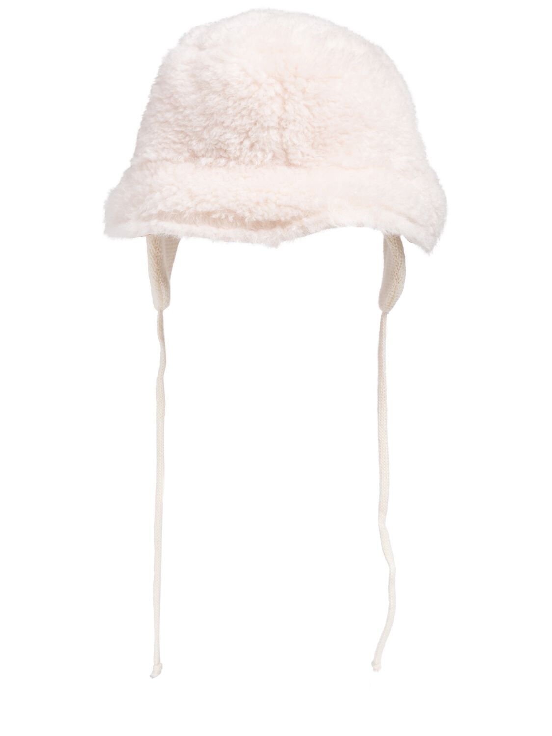 Shop Monnalisa Faux Fur Hat W/ Bear Appliqué In Beige