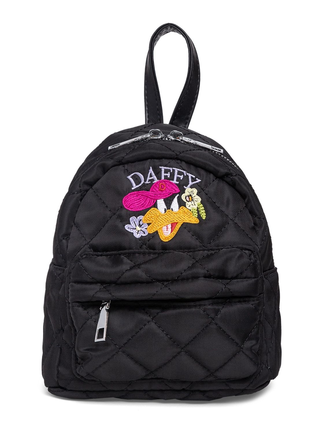 Monnalisa Kids' Duffy Duck刺绣绗缝双肩包 In Black