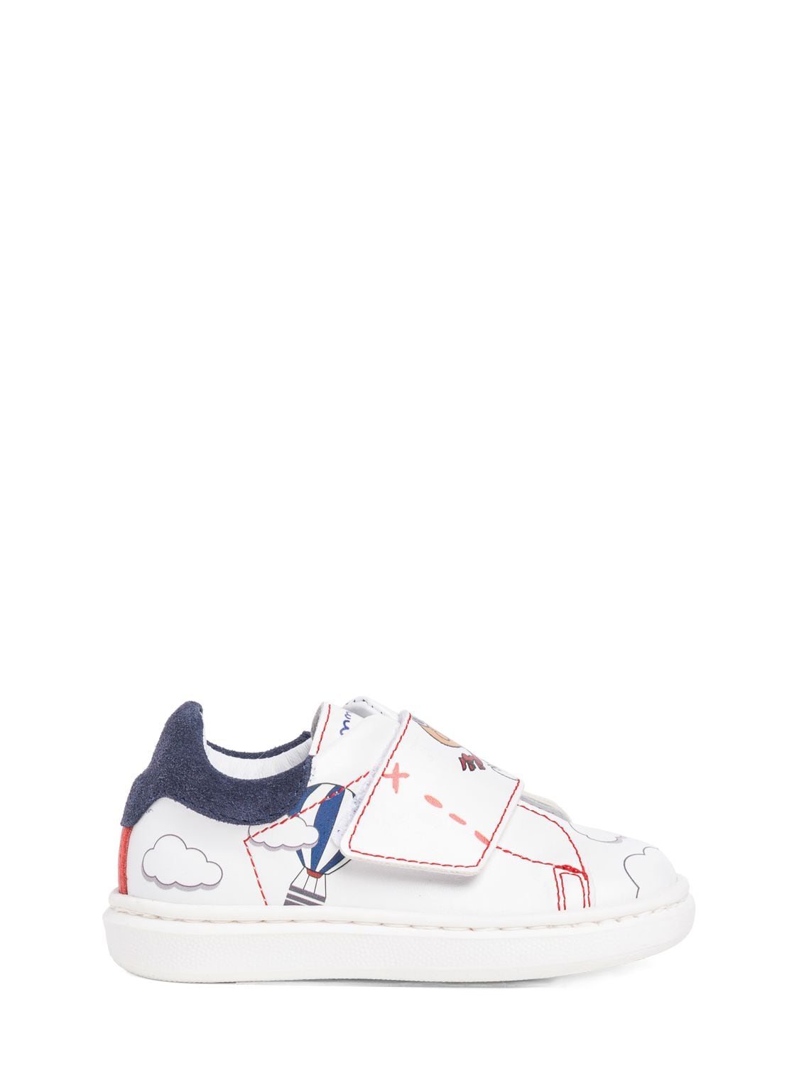 Monnalisa Kids' Snoopy Print Leather Strap Sneakers In White