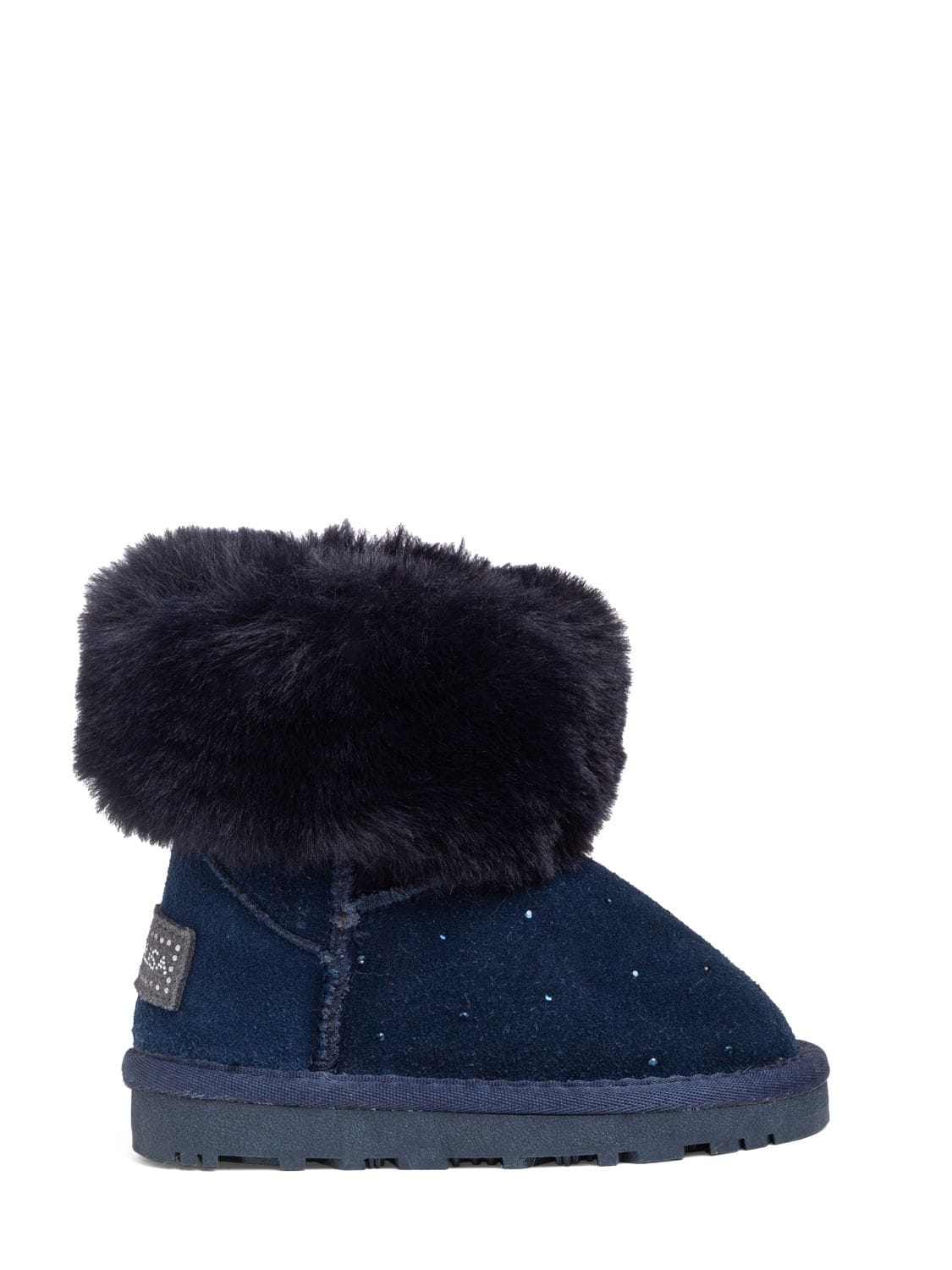 Monnalisa Kids' Embellished Leather & Faux Fur Boots In Navy