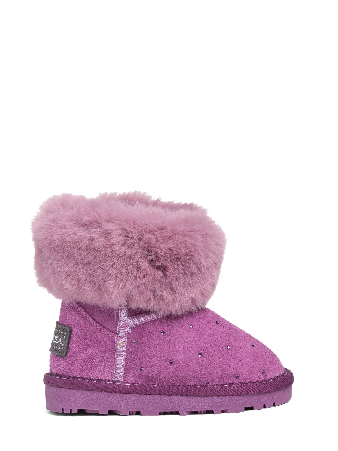 Monnalisa Kids' Embellished Leather & Faux Fur Boots In Purple
