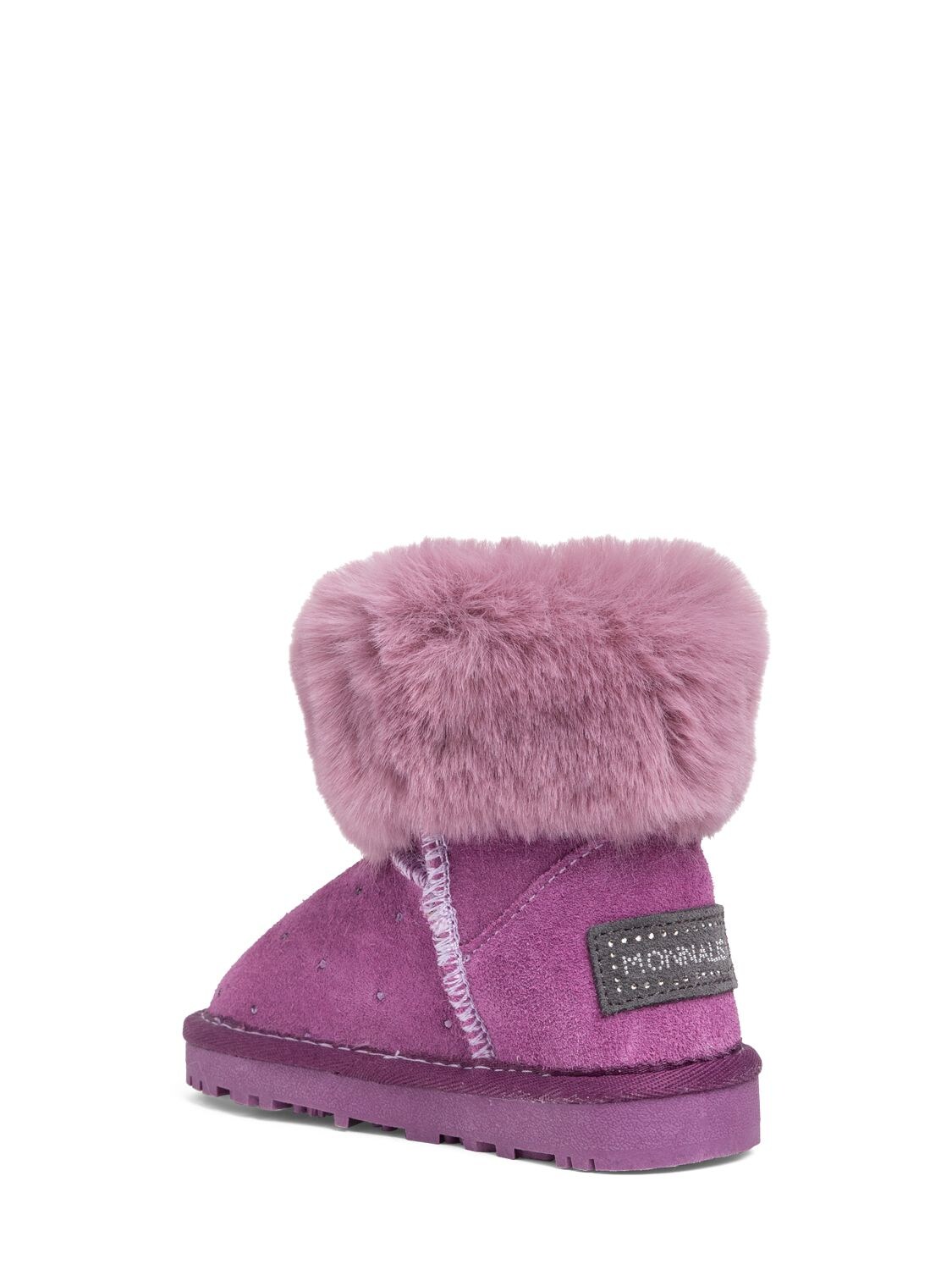 Shop Monnalisa Embellished Leather & Faux Fur Boots In Purple