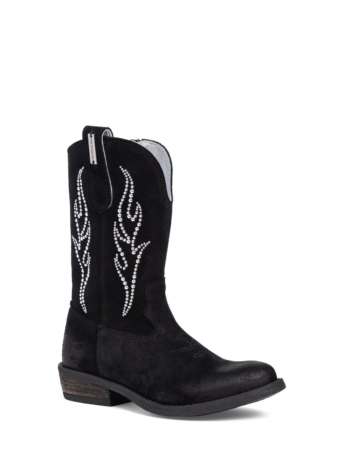 Shop Monnalisa Tall Suede Cowboy Boots In Black