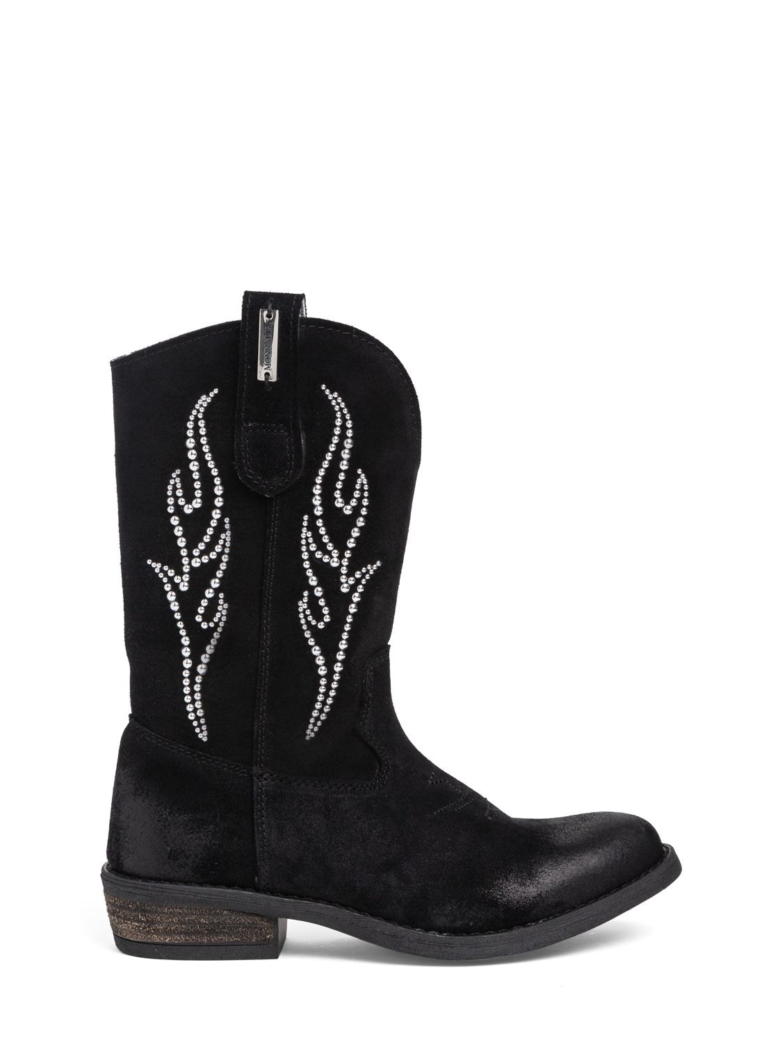 Monnalisa Kids' Tall Suede Cowboy Boots In Black