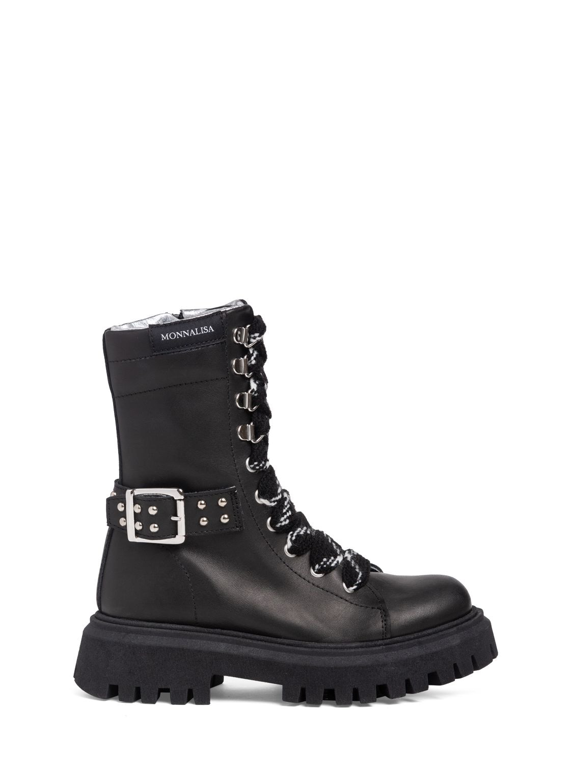 Monnalisa Kids' Leather Combat Boots In Black