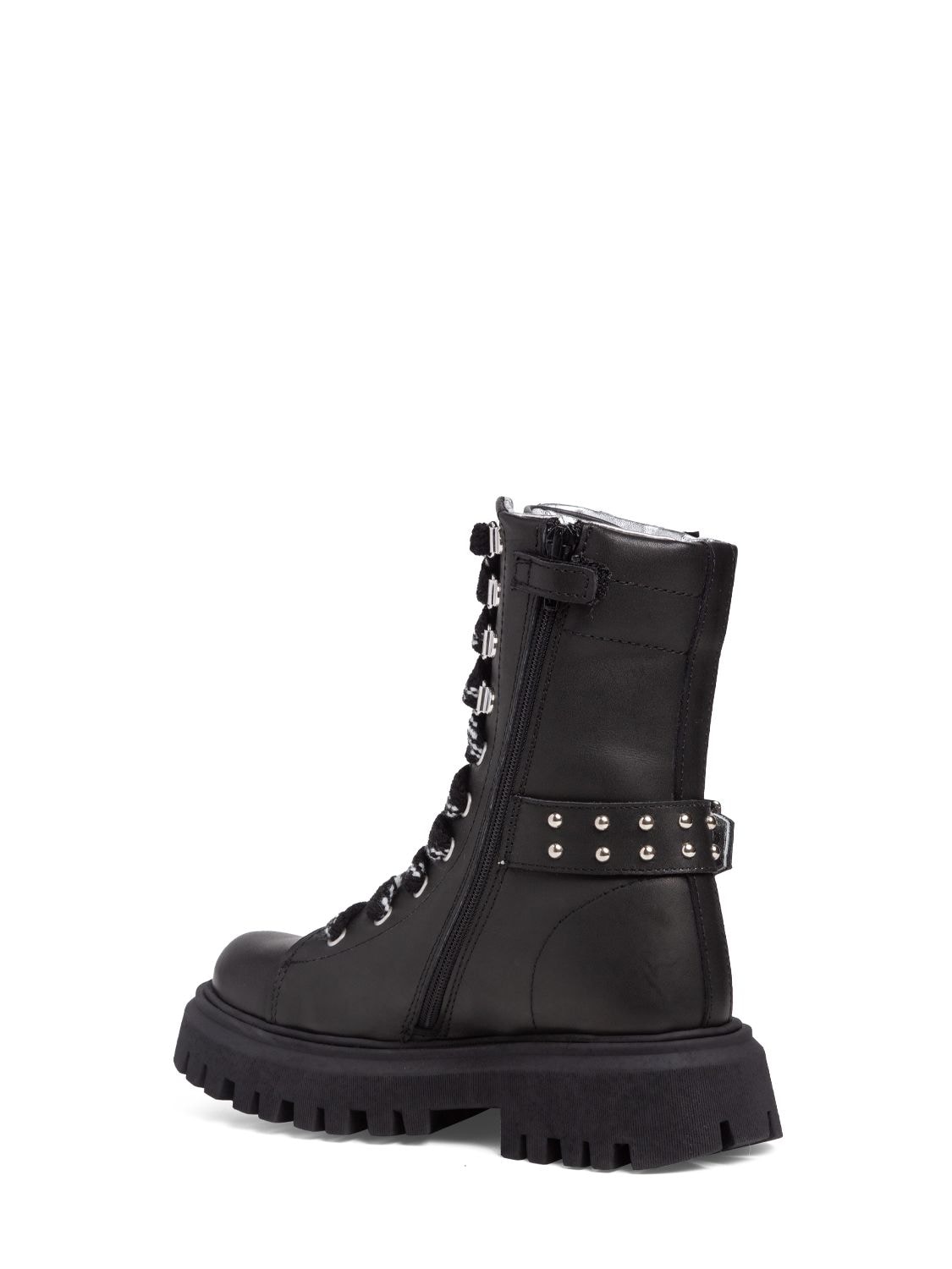 Shop Monnalisa Leather Combat Boots In Black