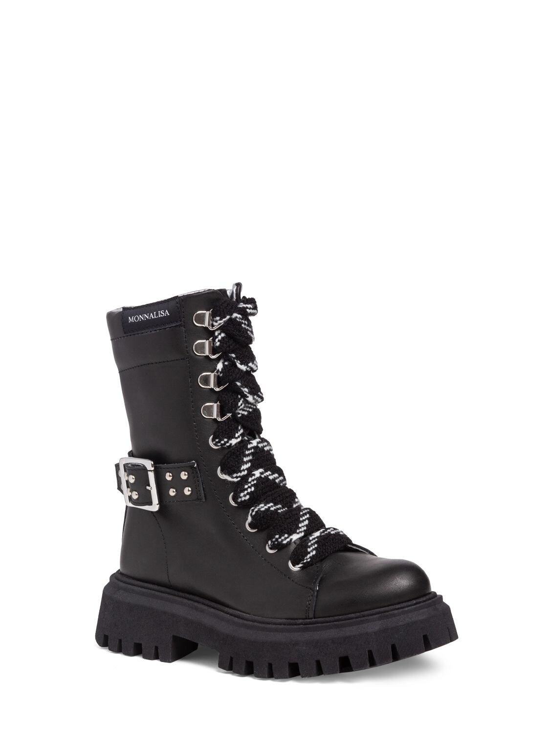 Shop Monnalisa Leather Combat Boots In Black