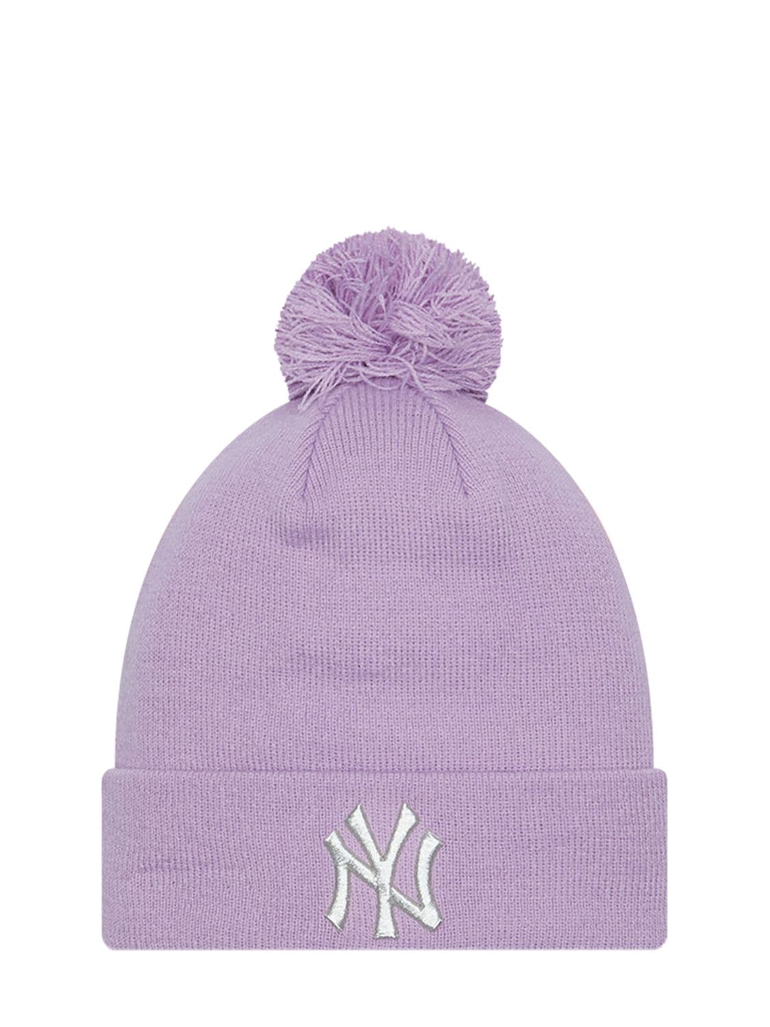 New Era Knit Ny Yankees Pompom Beanie In Pink,silver