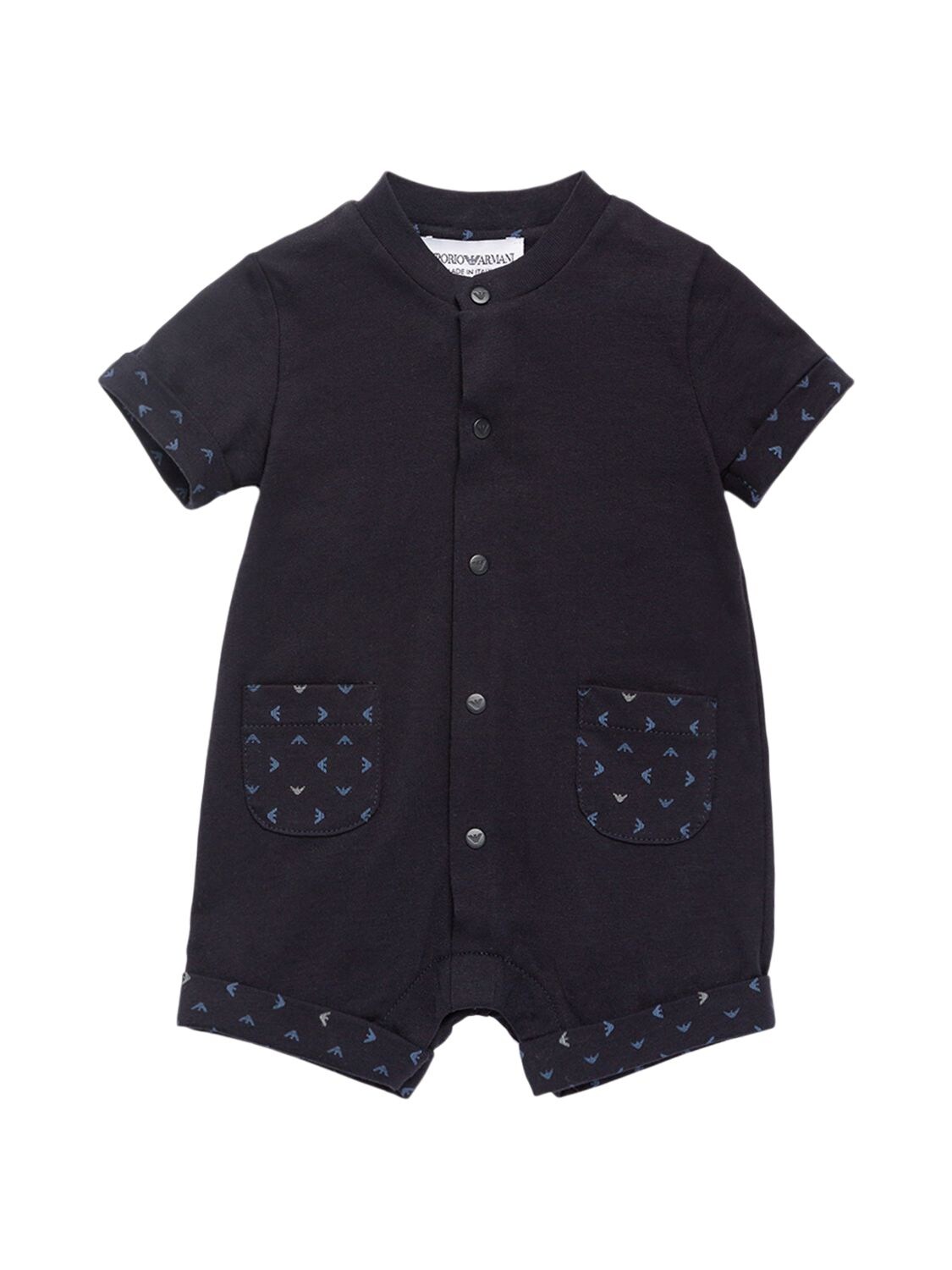 Shop Emporio Armani Logo Printed Cotton Romper & Toy In Navy