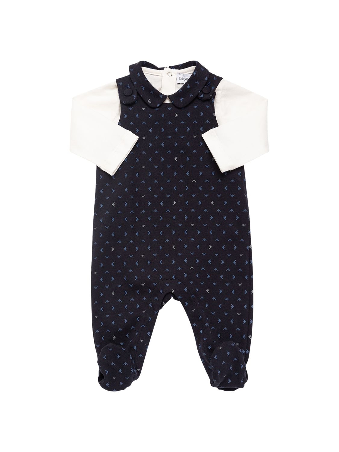 Emporio Armani Babies' Cotton T-shirt & Logo Printed Overalls In Navy