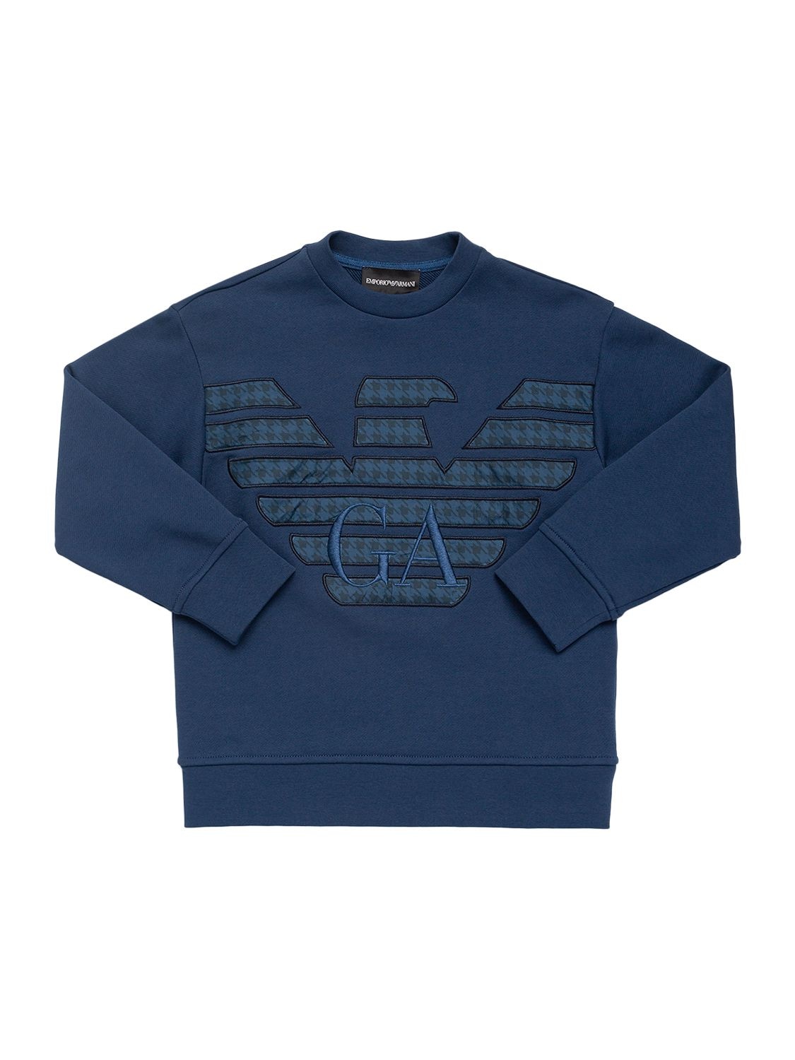 Emporio Armani Kids' Embroidered Logo Cotton Sweatshirt In Navy