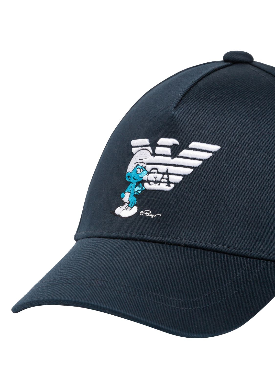 Shop Emporio Armani Smurfs Organic Cotton Baseball Hat In Navy