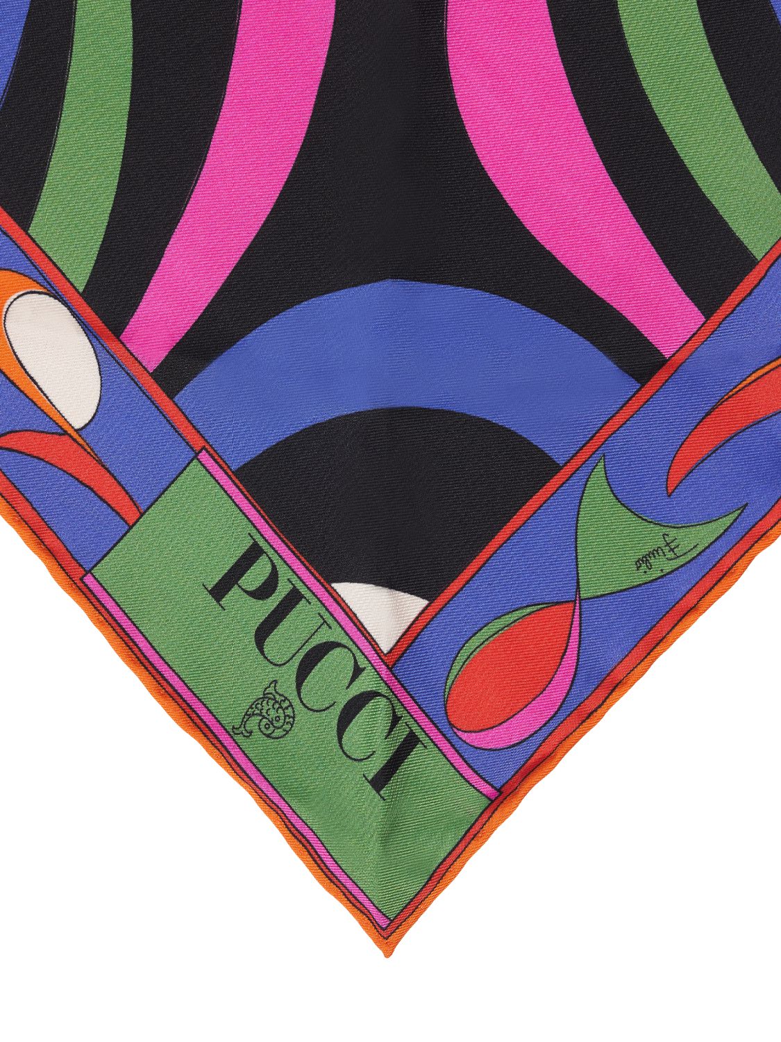 Shop Pucci Triangle Printed Silk Twill Scarf In Blue,fucsia