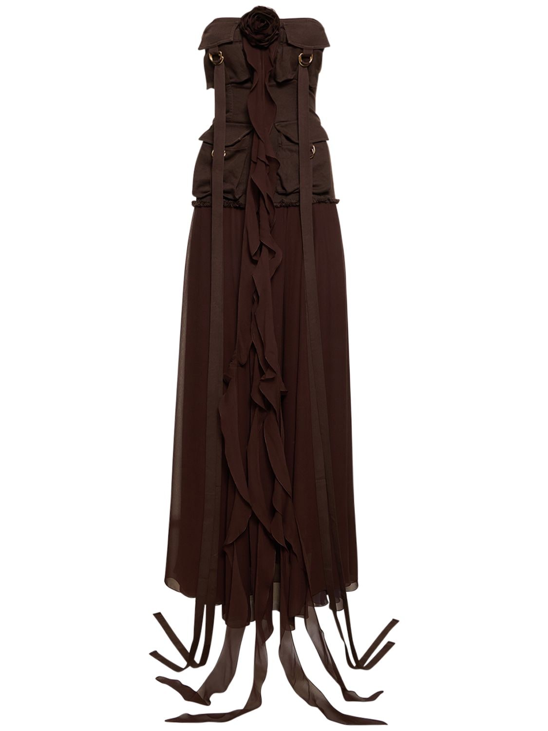 Blumarine Lvr Exclusive Silk Georgette Long Dress In Brown