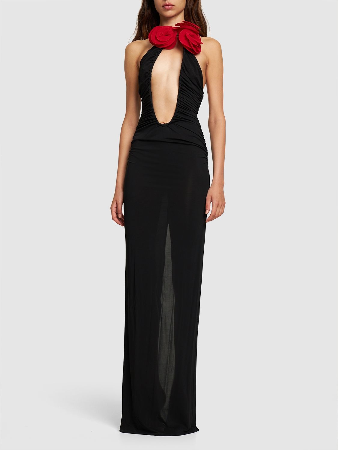 Shop Magda Butrym Lvr Exclusive Stretch Viscose Long Dress In Black