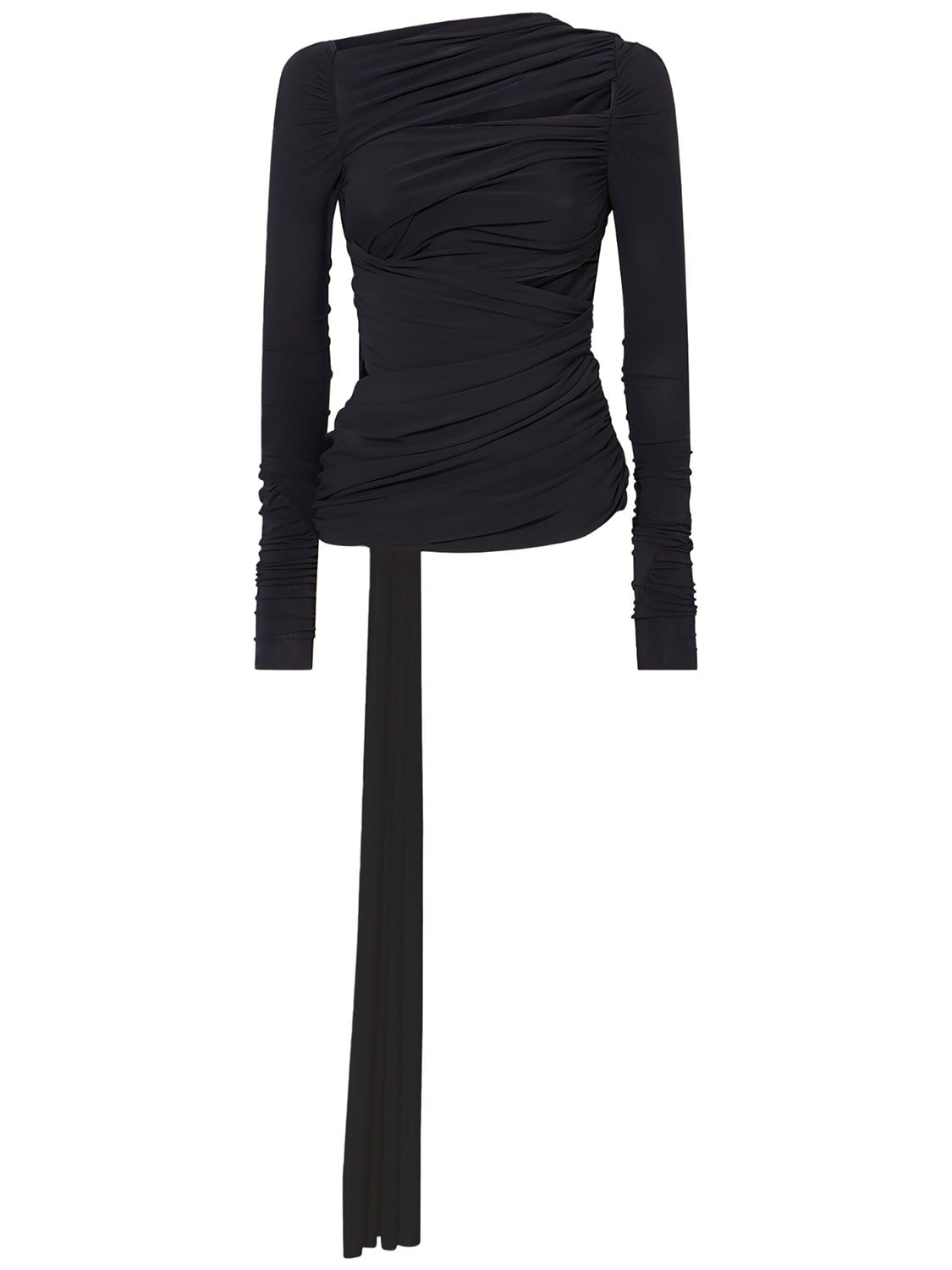 Shop Attico Ruched Stretch Jersey Long Sleeve Top In Black