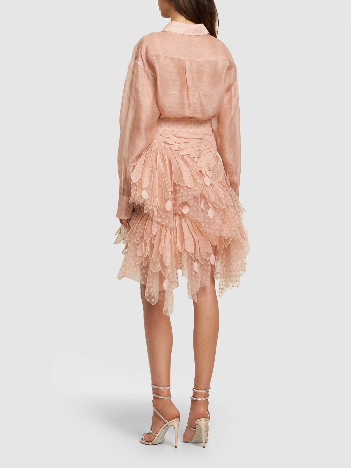 Shop Zimmermann Lvr Exclusive Flocked Tulle Mini Skirt In Beige