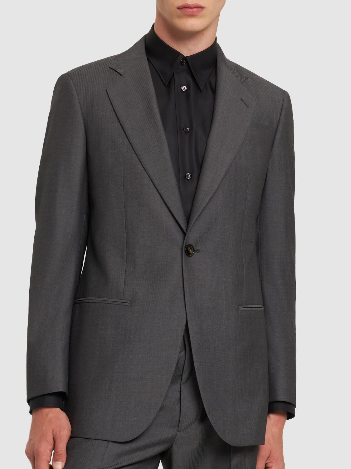 Shop Giorgio Armani Lvr Exclusive Wool Single Breast Jacket In Grey