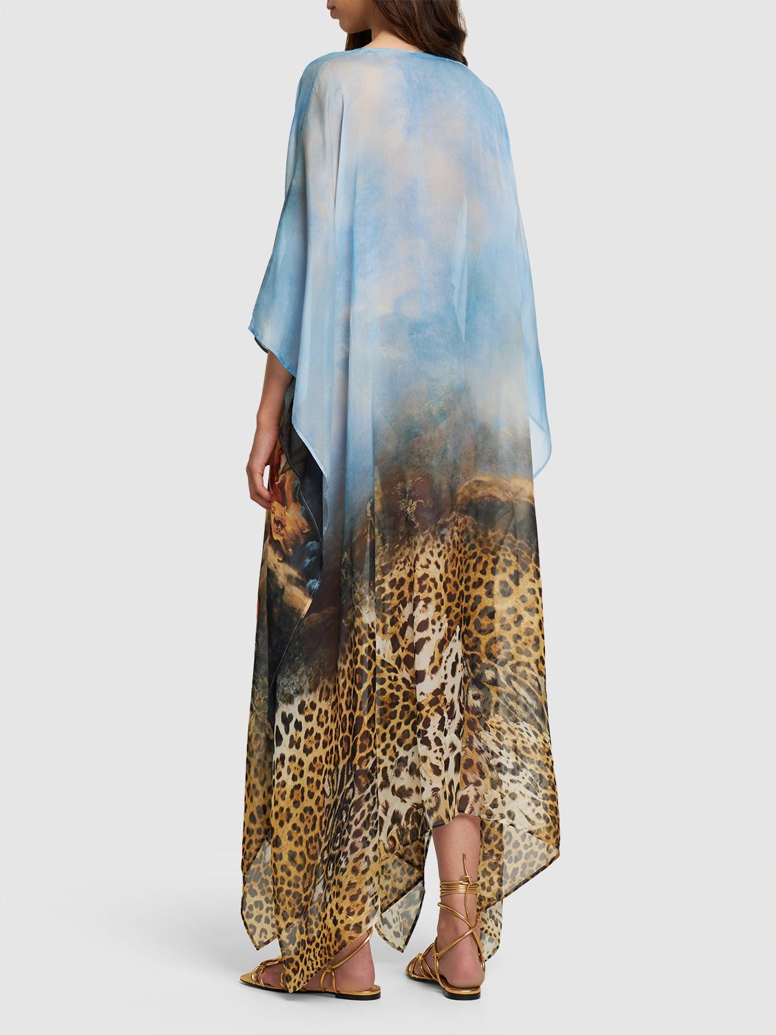 Shop Roberto Cavalli Printed Silk Midi Kaftan Dress In Multicolor