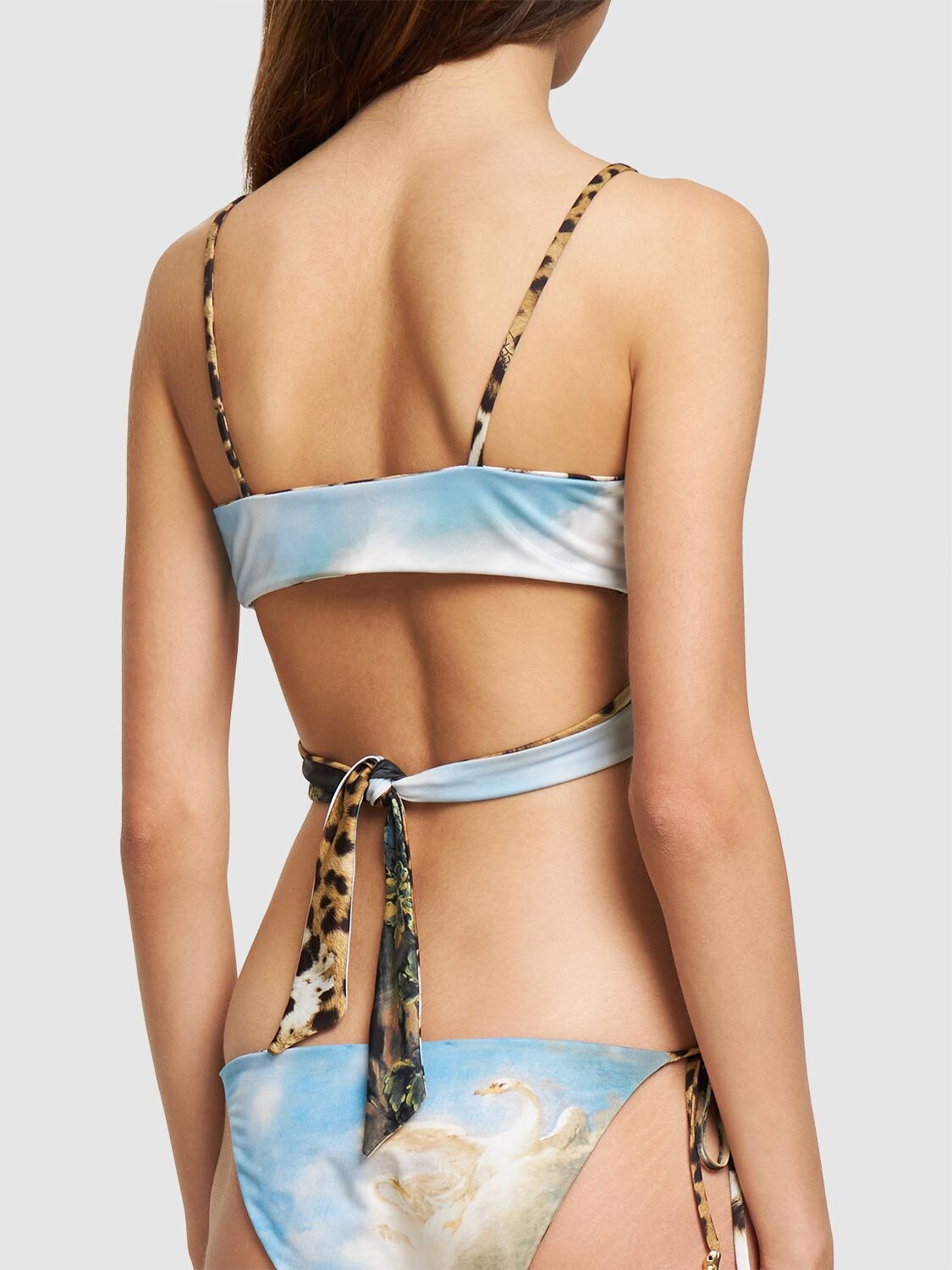 Shop Roberto Cavalli Printed Jersey Bikini Wrap Top In Multicolor