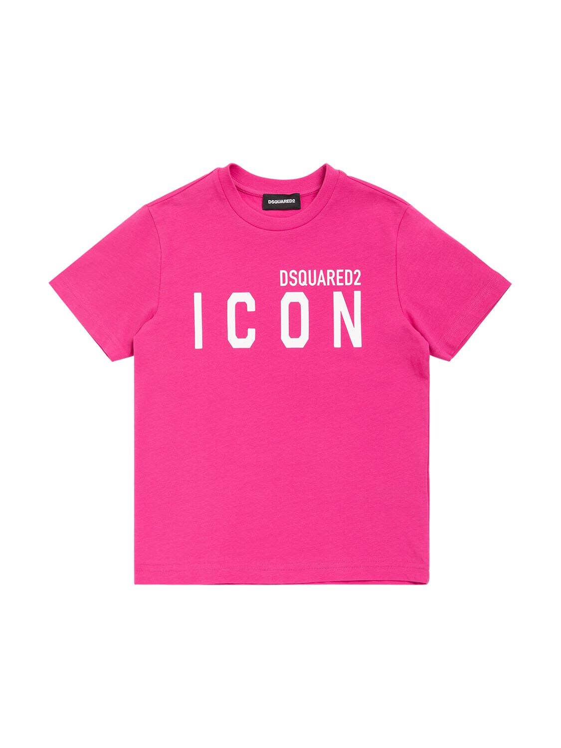 Dsquared2 Kids' Icon Print Cotton Jersey T-shirt W/logo In Fuchsia