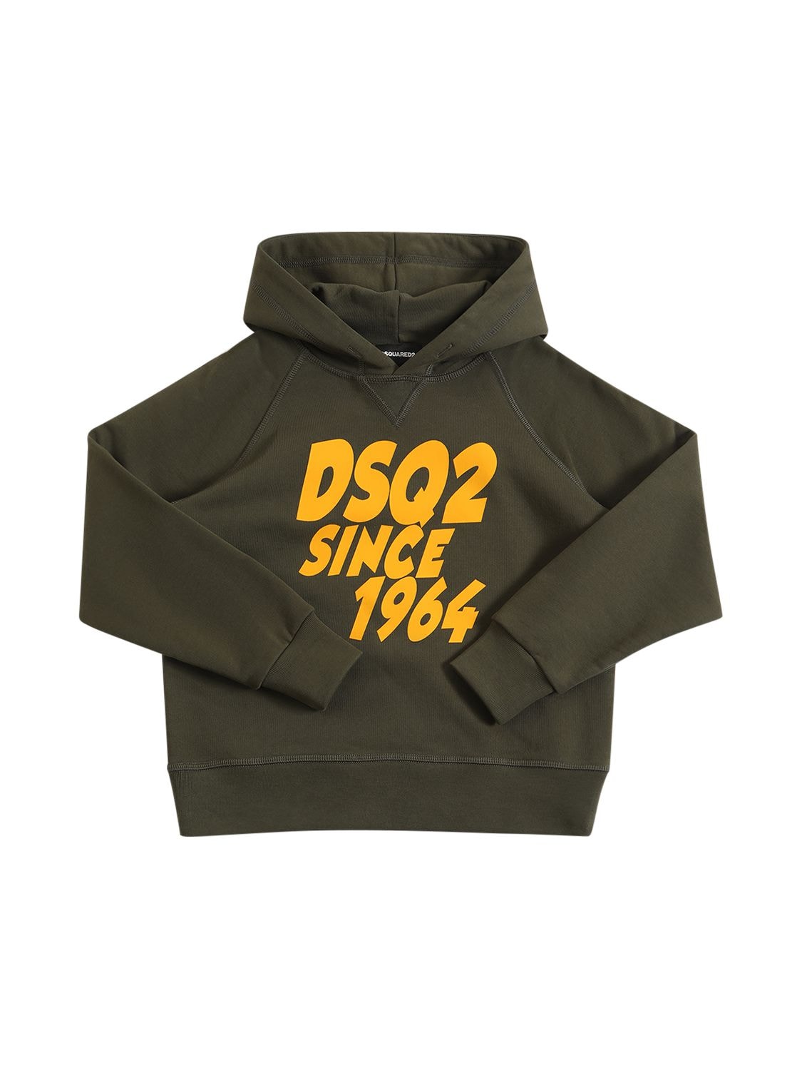 Dsquared2 Kids' Logo Printed Cotton Hoodie In Military Green