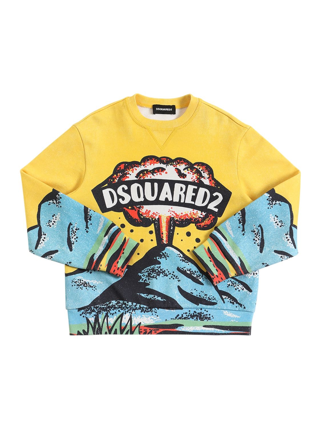 Dsquared2 Kids' Printed Cotton Sweatshirt W/logo In Yellow,multi