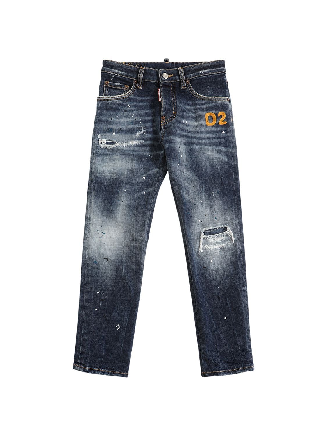 Image of Cotton Denim Distressed Jeans
