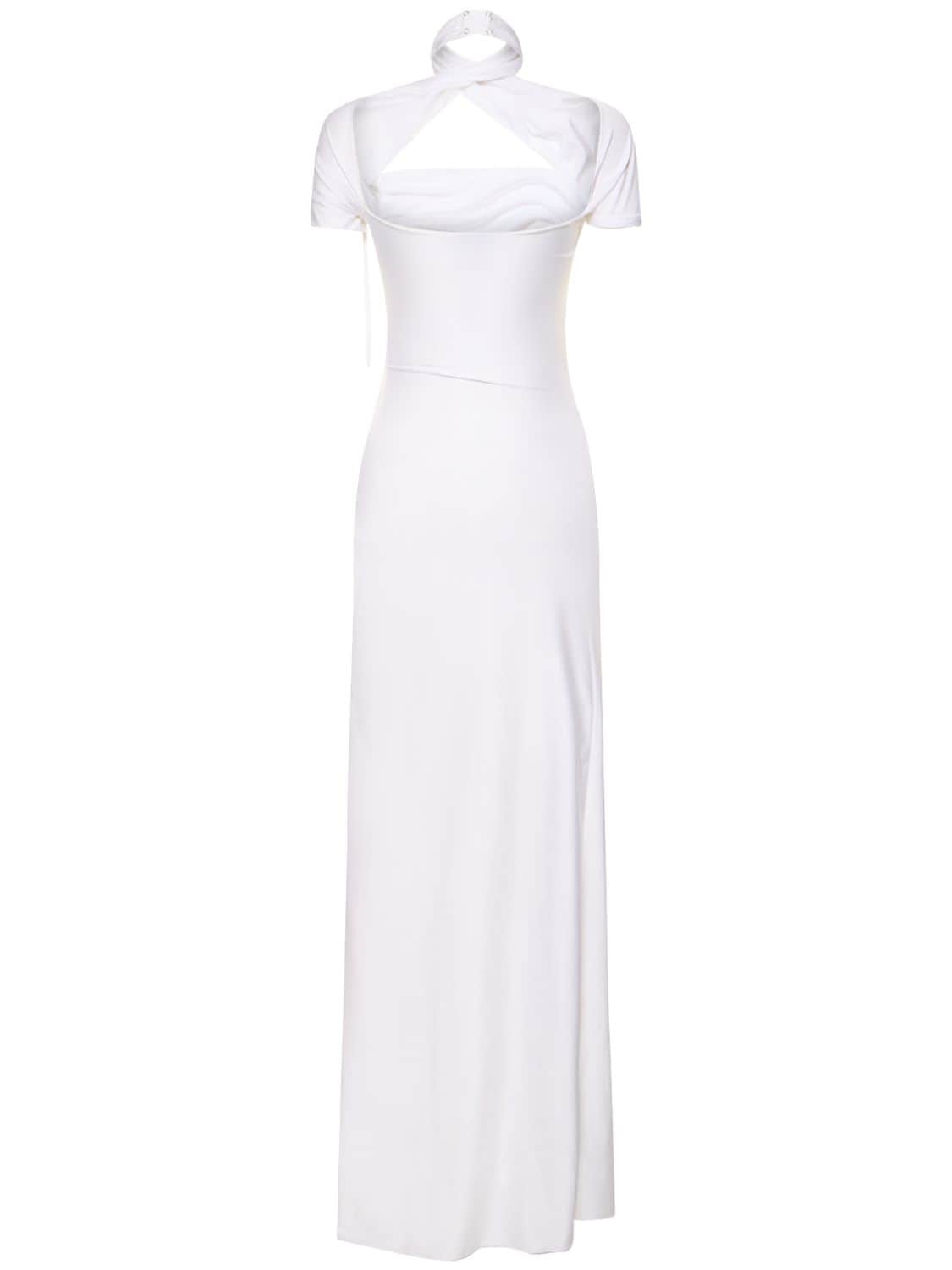 Shop Coperni Lvr Exclusive Jersey Draped Long Dress In White