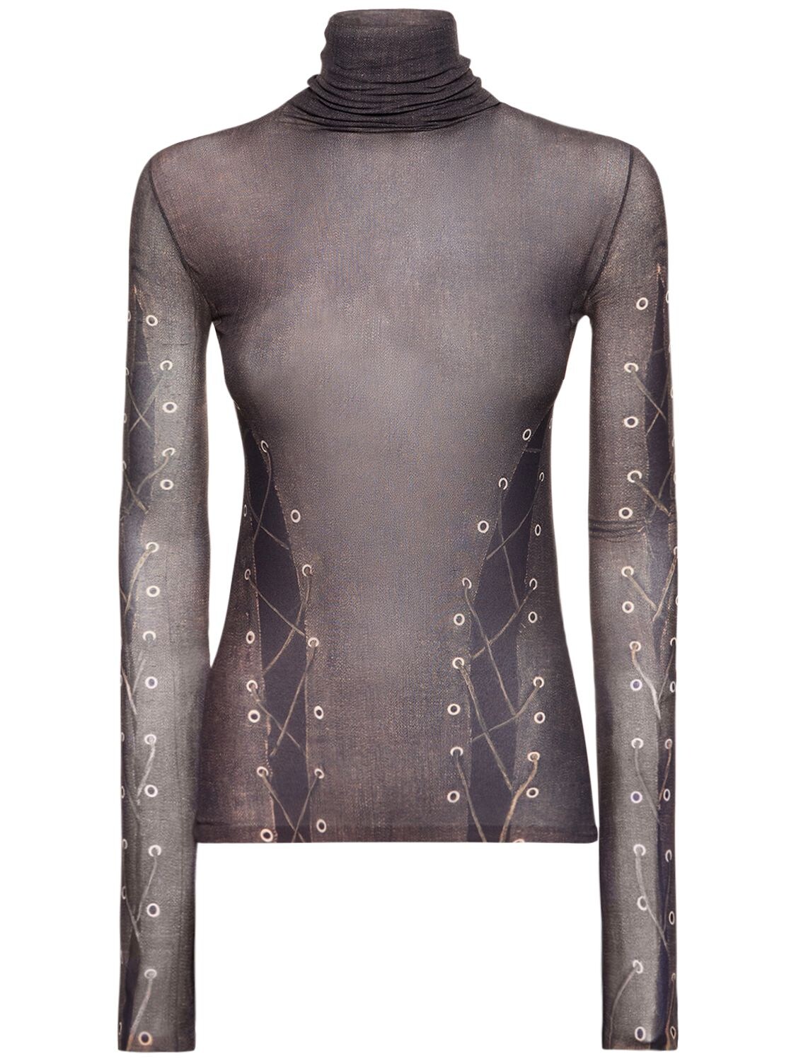 ACNE STUDIOS Printed Jersey Lace Up Turtleneck