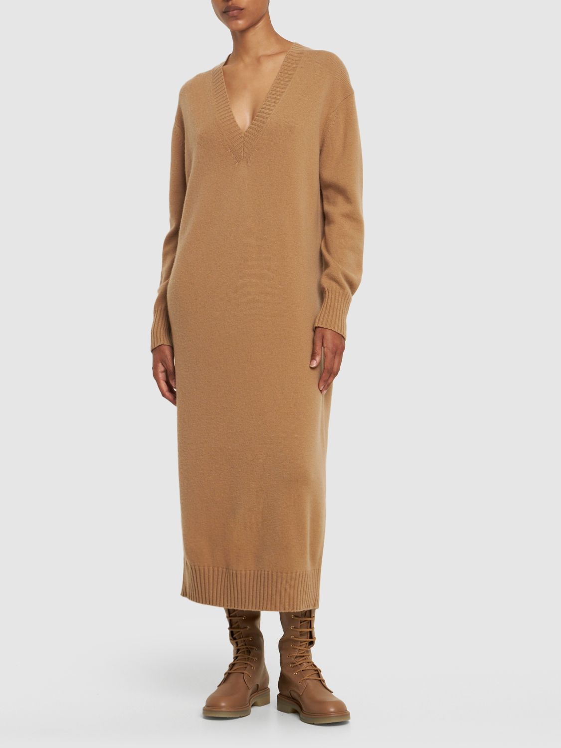 Shop Max Mara Lvr Exclusive Wool Knit Midi Dress In Camel