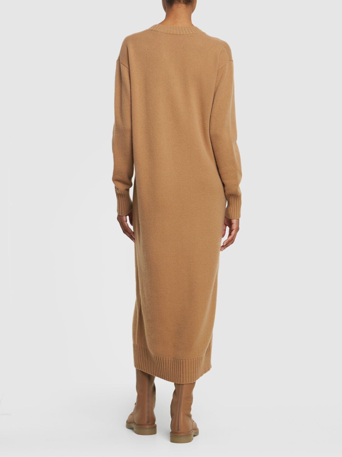 Shop Max Mara Lvr Exclusive Wool Knit Midi Dress In Camel
