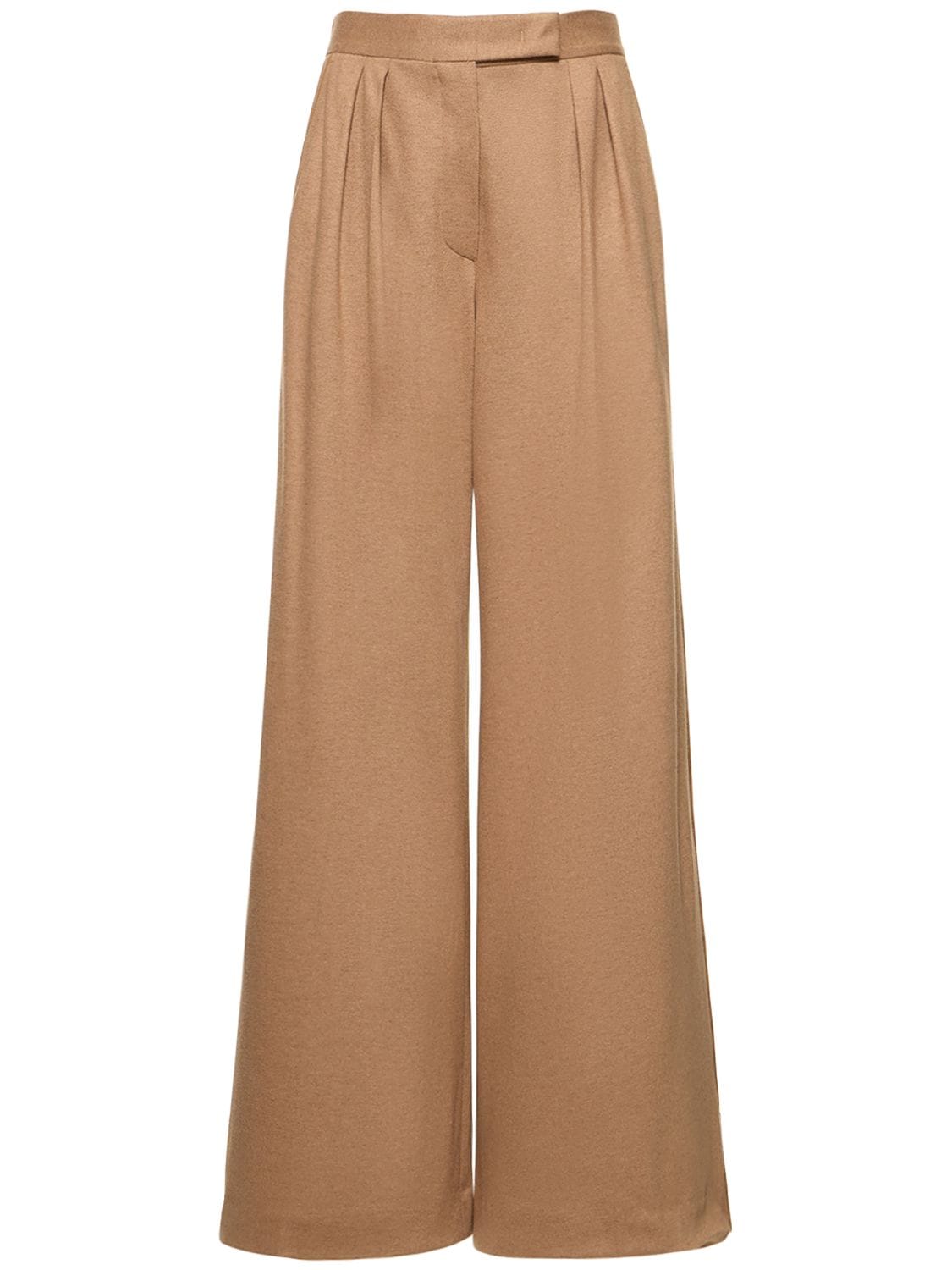 Max Mara Lvr Exclusive Camel Flannel Wide Trousers