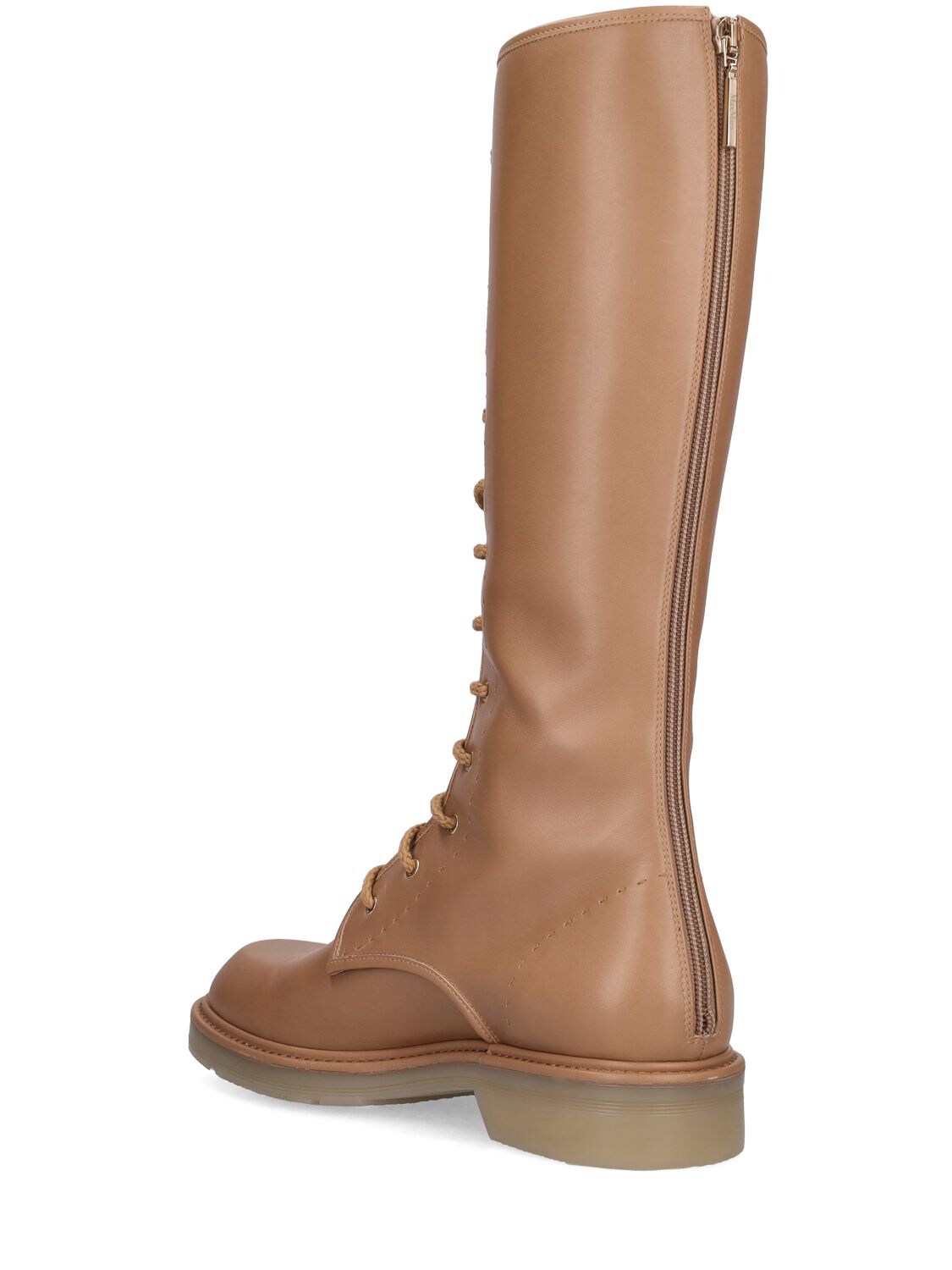 Shop Max Mara Lvr Exclusive Leather Combat Boots In Camel
