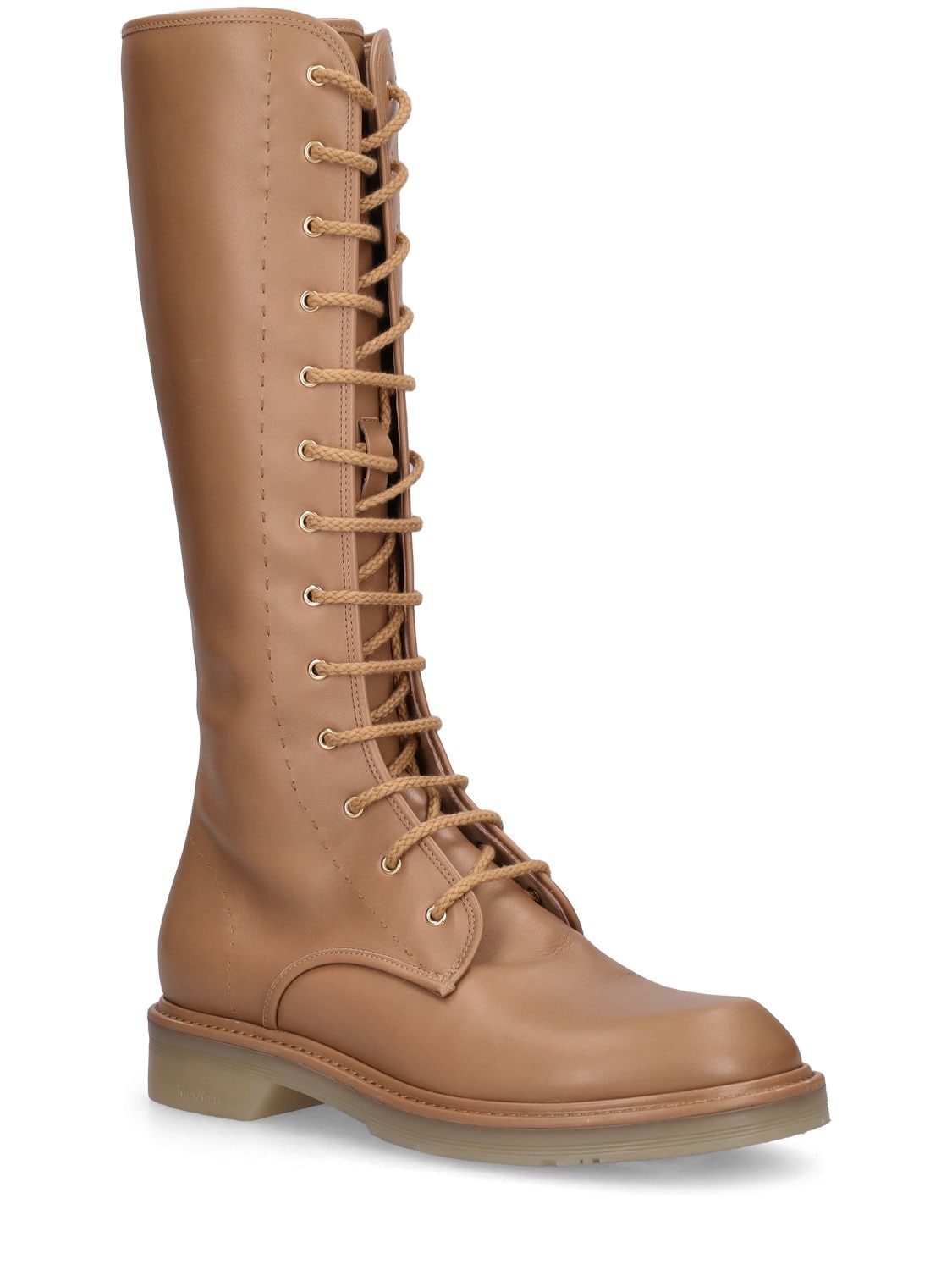 Shop Max Mara Lvr Exclusive Leather Combat Boots In Camel