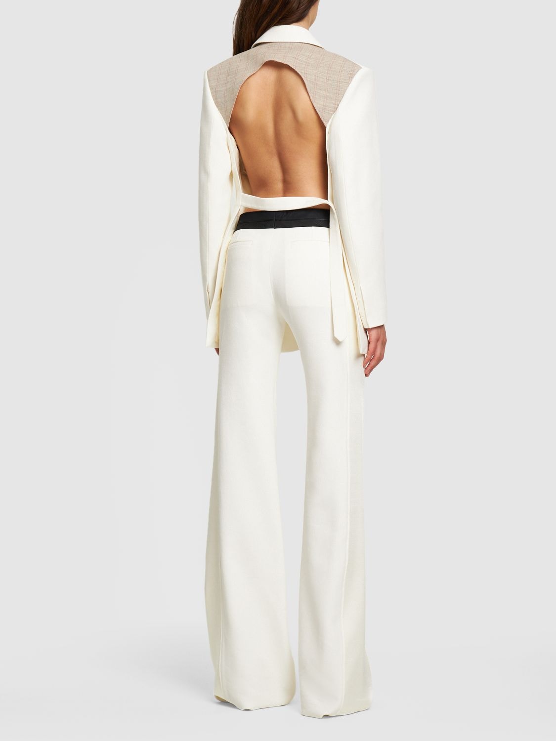 Shop Victoria Beckham Lvr Exclusive Open Back Crepe Jacket In Ivory