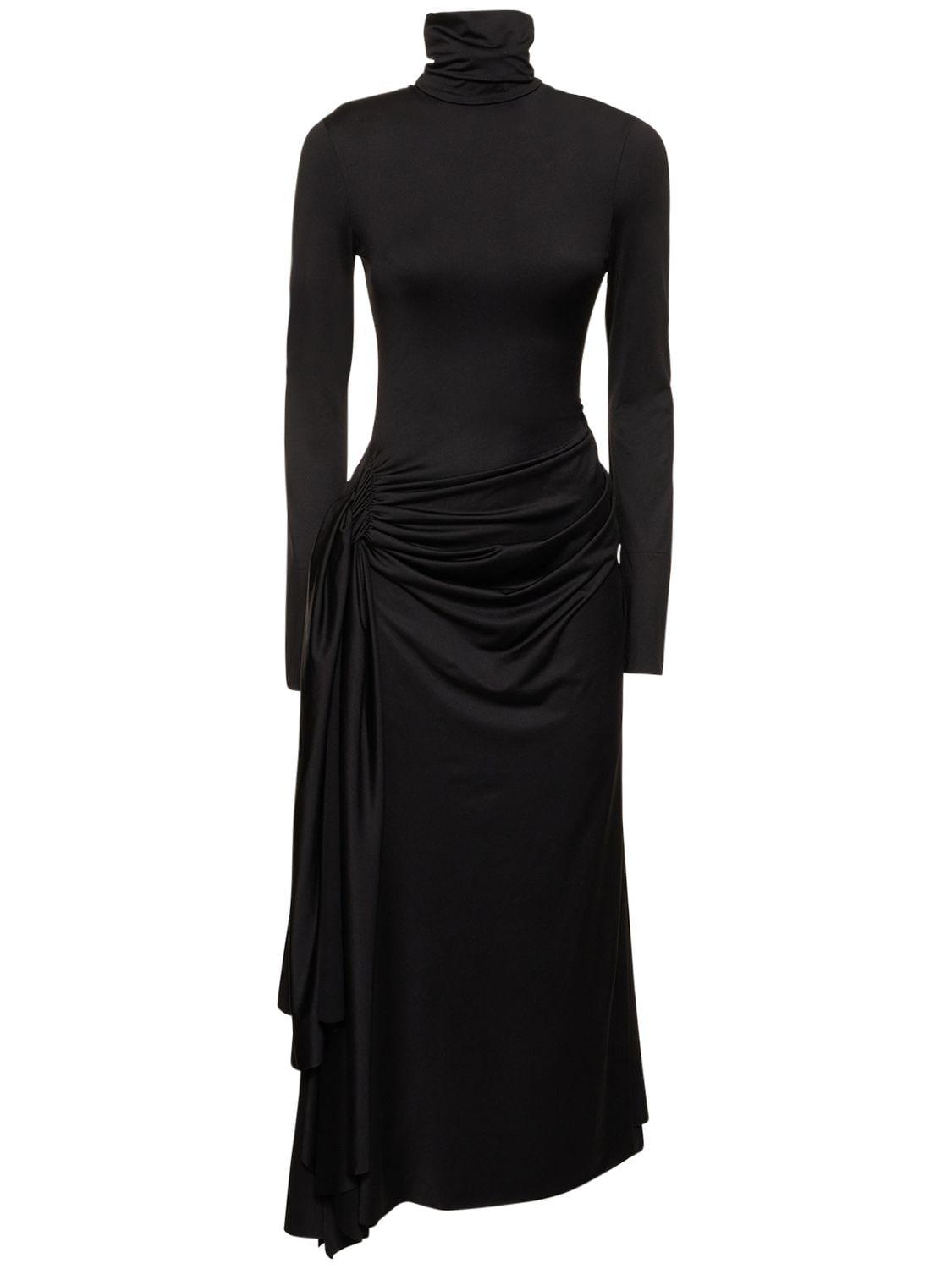 Victoria Beckham Lvr Exclusive Shiny Jersey Midi Dress In Black