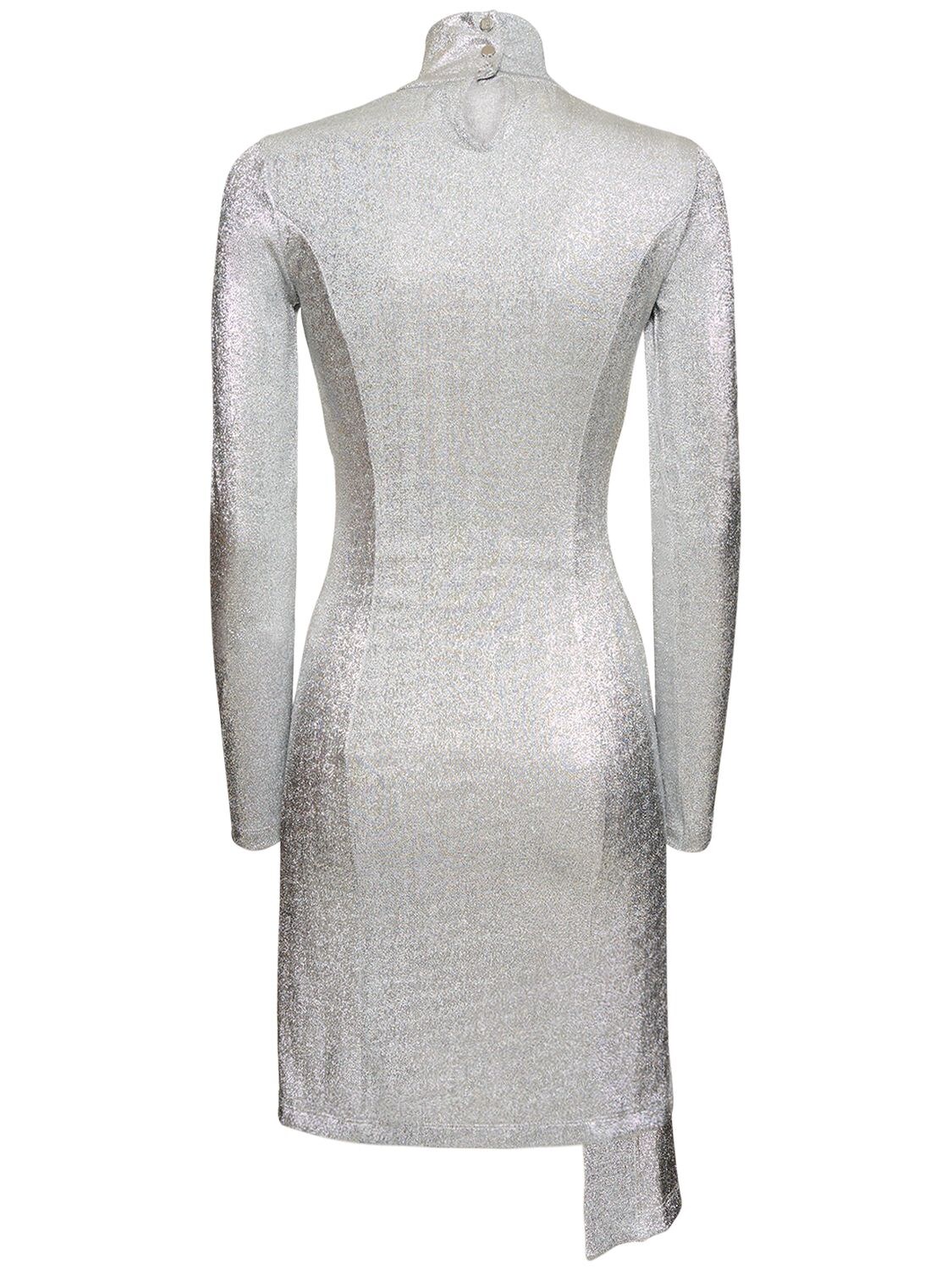 Shop Rabanne Lvr Exclusive Jersey Lurex Mini Dress In Silver