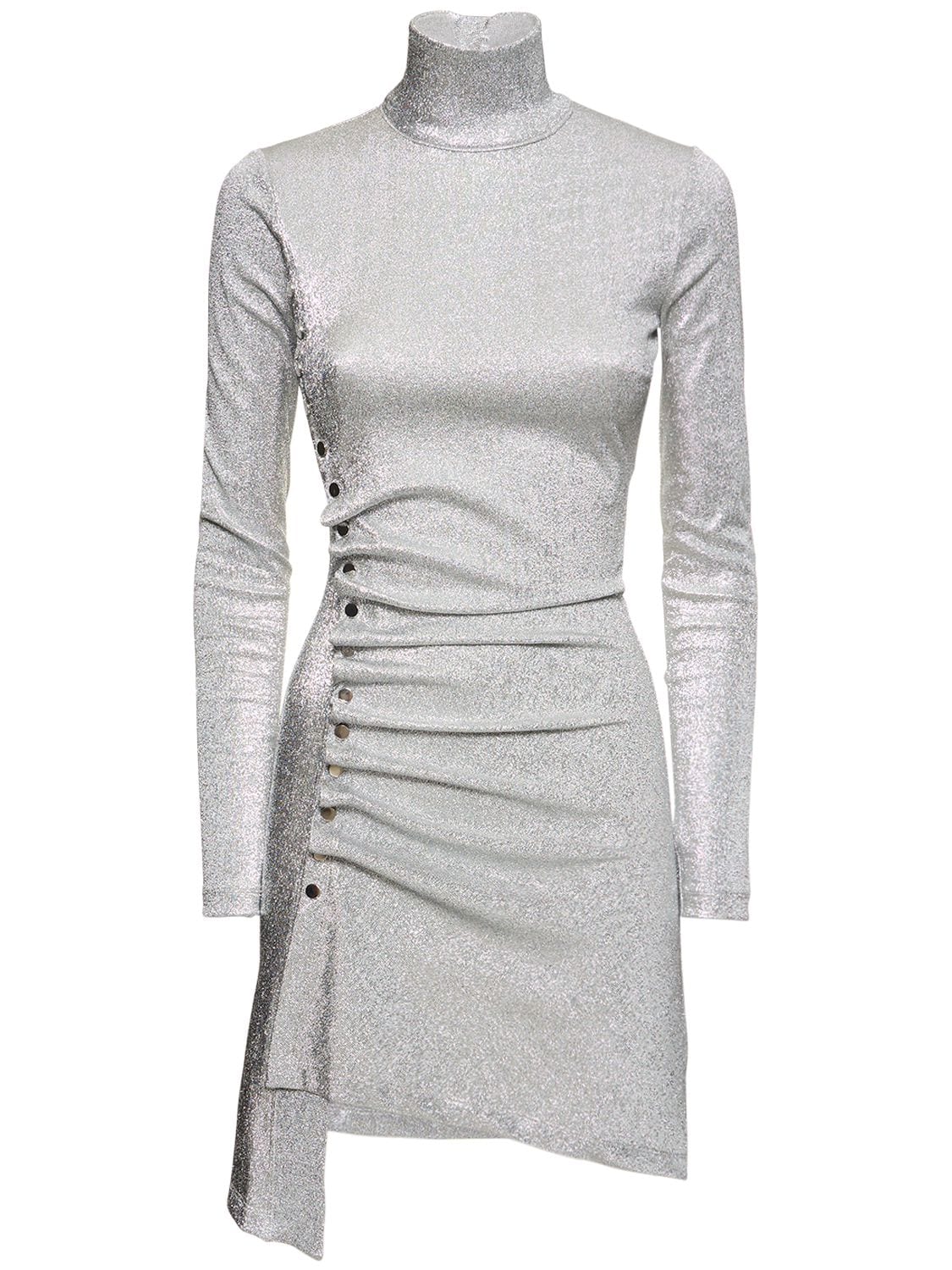 Rabanne Lvr Exclusive Jersey Lurex Mini Dress In Silver